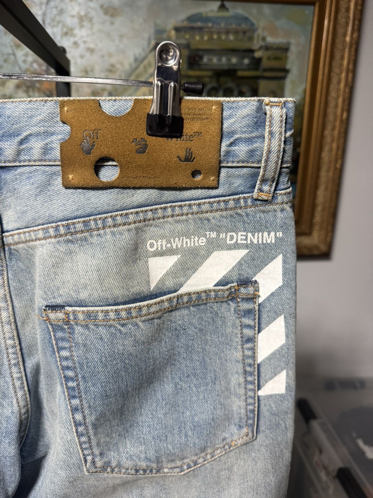Off-White Off White Diagonal Print Washed Denim Jeans Size US 32 / EU 48 - 3 Thumbnail
