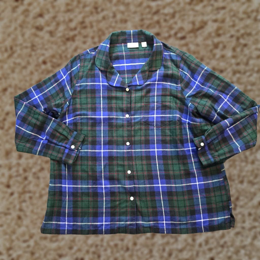 Vintage LL Bean Pajama Top Women 1X Green Scotch Plaid Flannel Button Cozy Lounge Shirt Size XL / US 12-14 / IT 48-50 - 1 Thumbnail