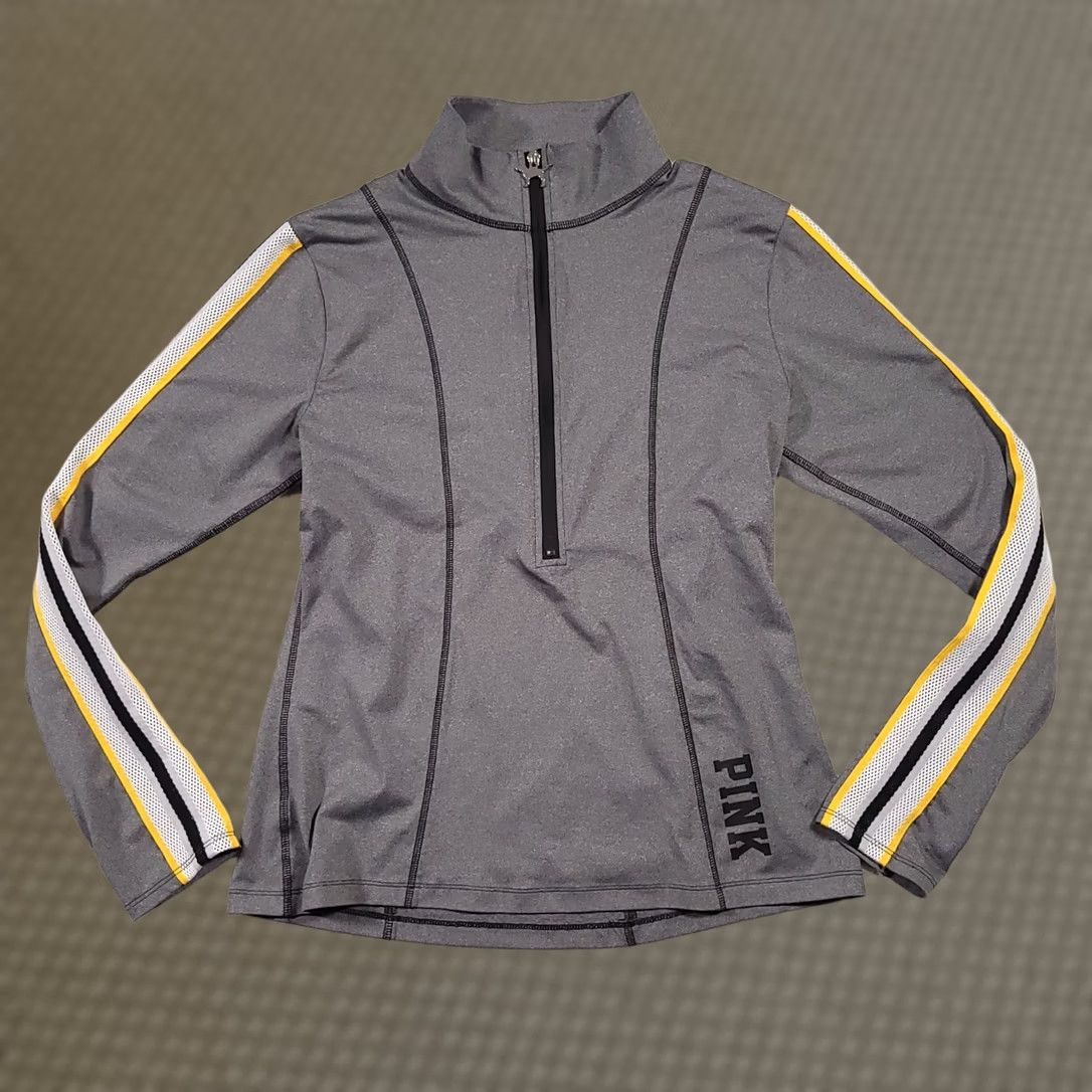Victoria's Secret PINK By Victorias Secret Sweatshirt Womens Large Gray Half Zip Dog Zipper Athletic Shirt Size L / US 10 / IT 46 - 1 Thumbnail