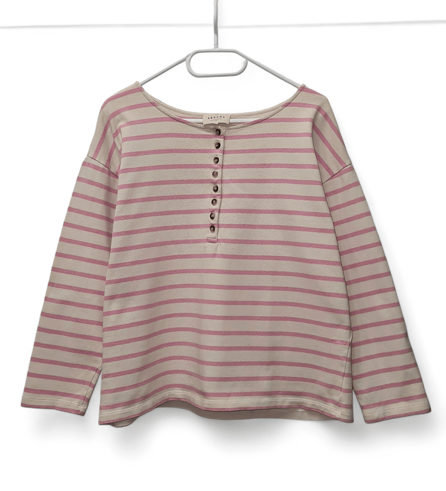 Sezane Sezane Noan Mariniere pink striped button ups sweatshirt Size L / US 10 / IT 46 - 2 Thumbnail