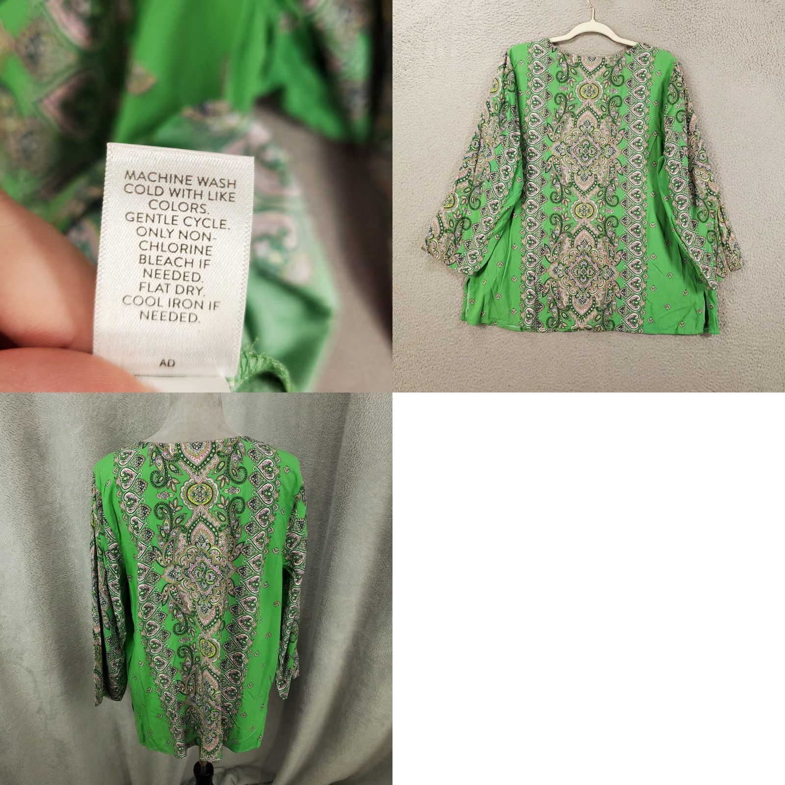J. Jill J. Jill Boho Tunic Womens Large Green Lightweight V-Neck Top Print Geometric Rayon Blouse Size L / US 10 / IT 46 - 8 Thumbnail