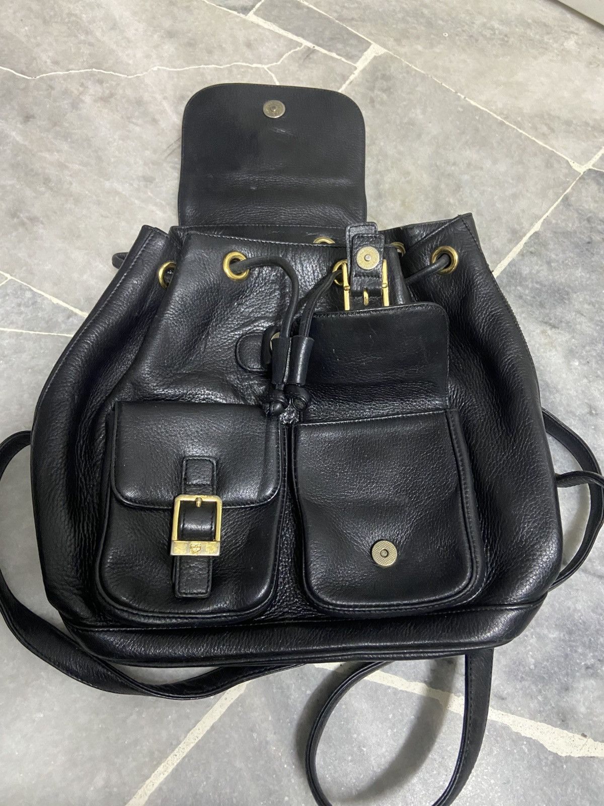 MCM MCM Vintage Black Leather Backpack Size ONE SIZE - 11 Thumbnail