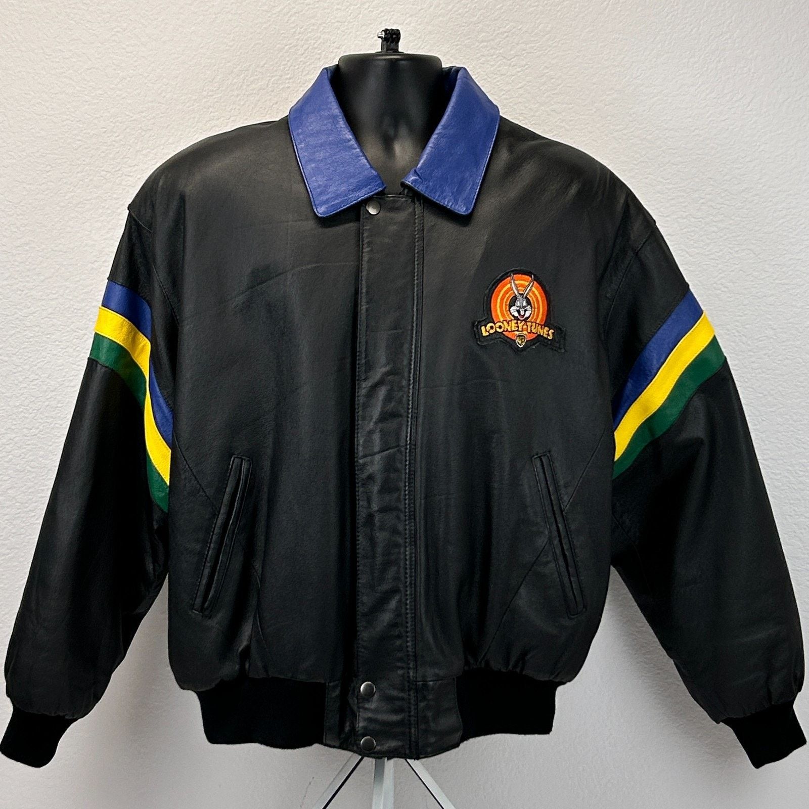 Warner Bros Vintage 90s Looney Tunes Leather Bomber Jacket 1997 L Large Size US L / EU 52-54 / 3 - 2 Thumbnail