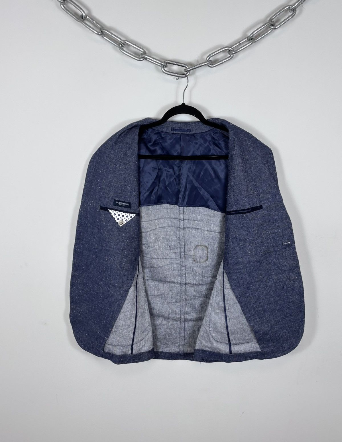 Other Gutteridge Men’s Blue Cotton Linen Silk Blazer Jacket Coat Size 42R - 3 Thumbnail
