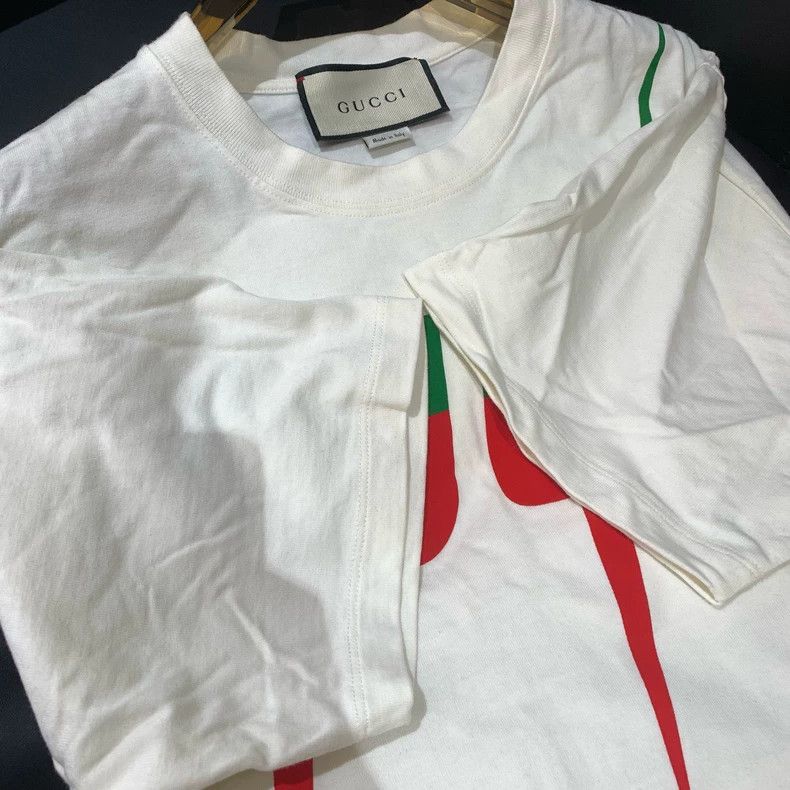 GucciRed and green blade logo printed white short-sleeved T Tops
