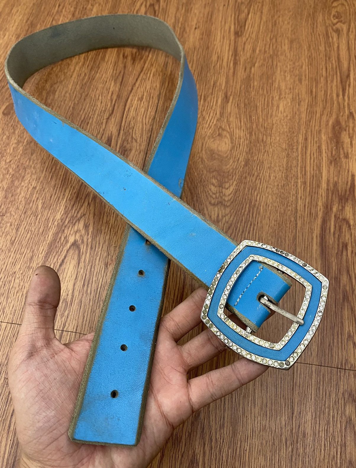 Genuine Leather × Japanese Brand × Vintage Baby blue crystal belt Size ONE SIZE - 2 Thumbnail