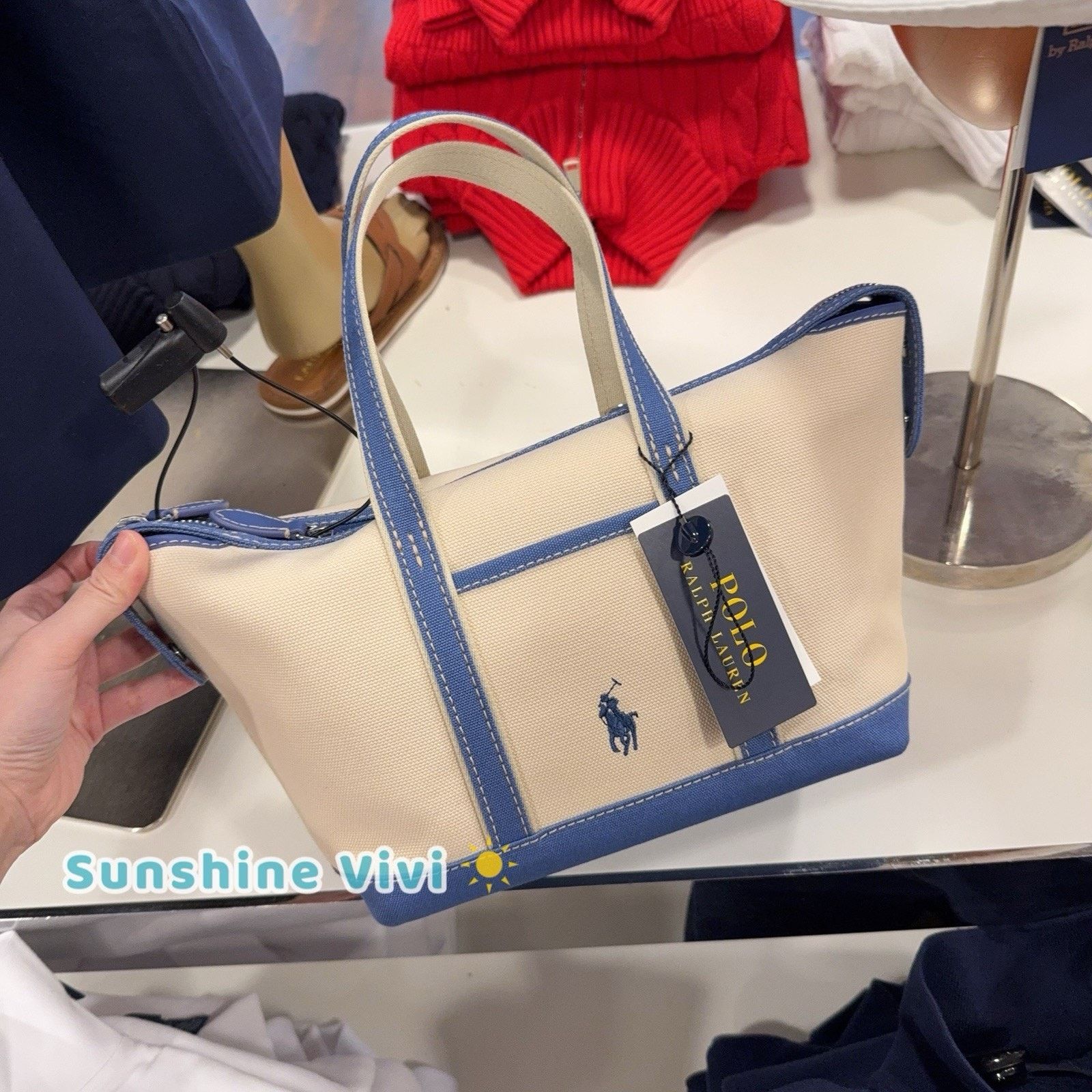 Polo Ralph Lauren NWT Polo Ralph Lauren Canvas Tote Bag Crossbody Ecru /blue Size ONE SIZE - 1 Thumbnail