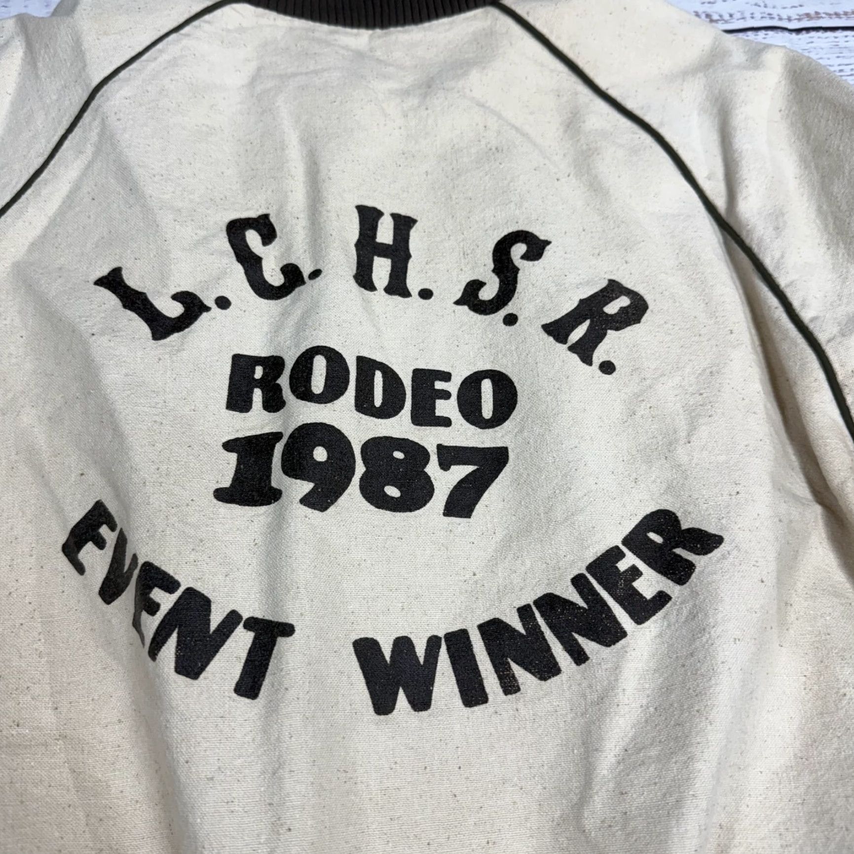 Vintage VINTAGE Wear of the West Beige Bomber Jacket Cotton Rodeo 1987 Men's Sz L Size US L / EU 52-54 / 3 - 6 Thumbnail