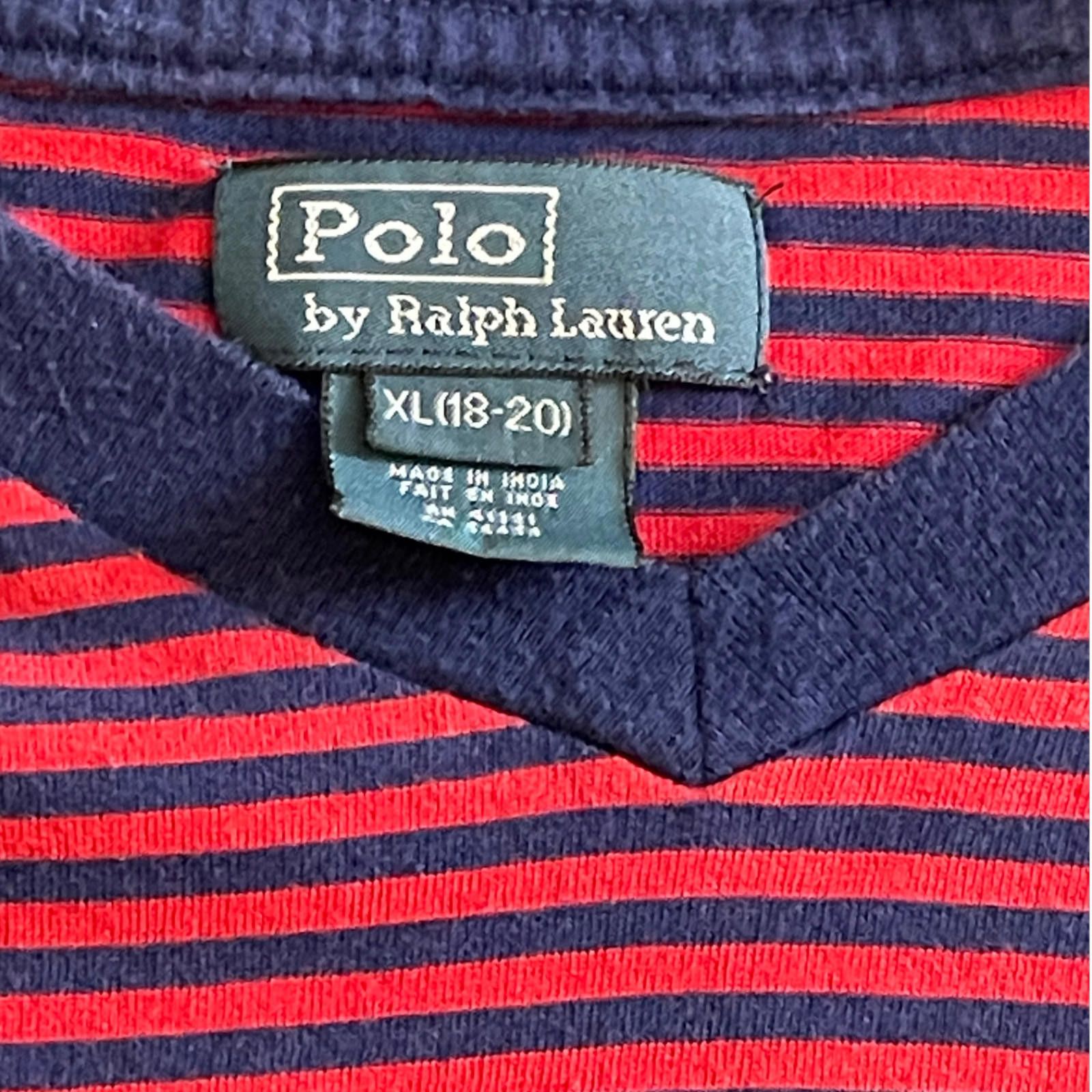Polo Ralph Lauren Polo Ralph Lauren Boys XL 18-20 Red Blue Striped V-Neck Tee Size US XL / EU 56 / 4 - 3 Thumbnail
