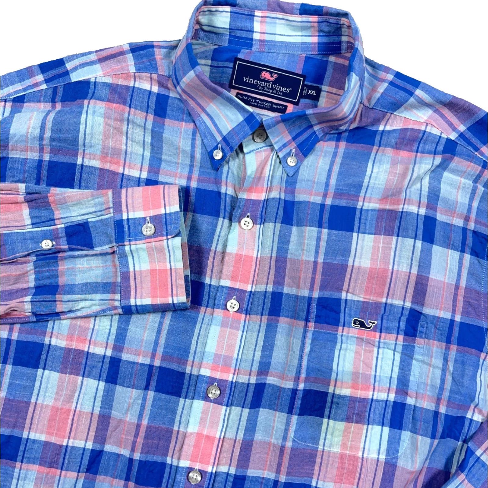Vineyard Vines Vineyard Vines Shirt Men 2XL Slim Fit Tucker Blue Pink Plaid Button Up Shirt Size US XXL / EU 58 / 5 - 2 Thumbnail