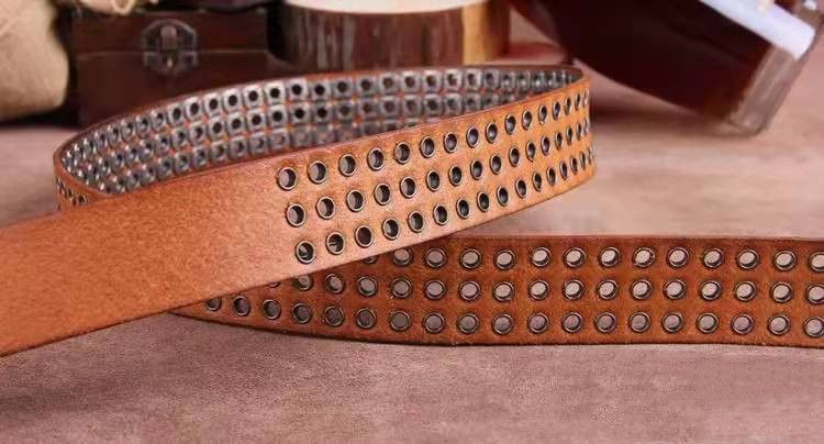 Leather Studded Heavy Metal Leather Belt Size ONE SIZE - 6 Thumbnail