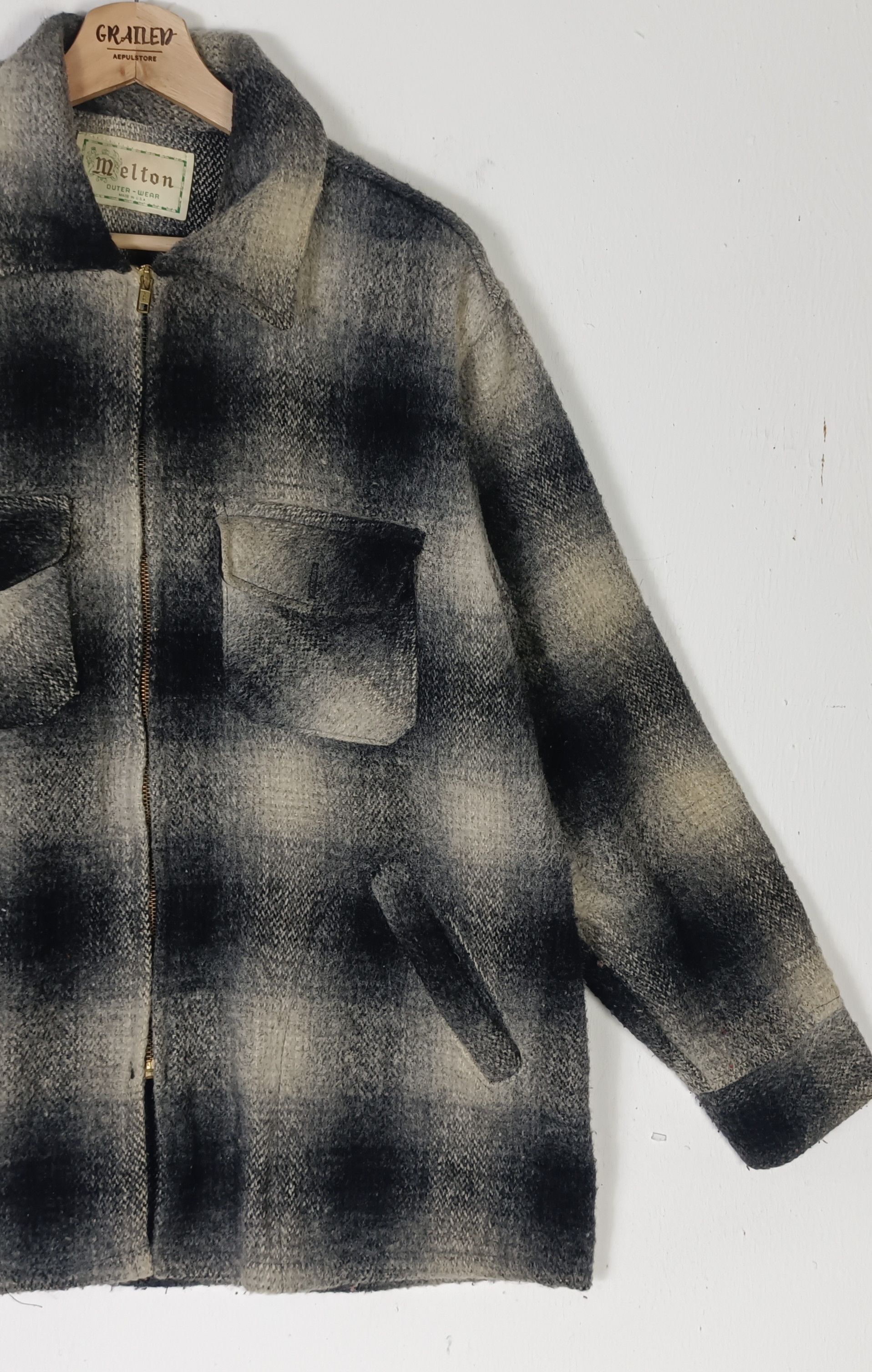 Vintage Vintage💥 80s Melton Shadow Plaid Wool Flannel Jacket Size US XL / EU 56 / 4 - 3 Thumbnail
