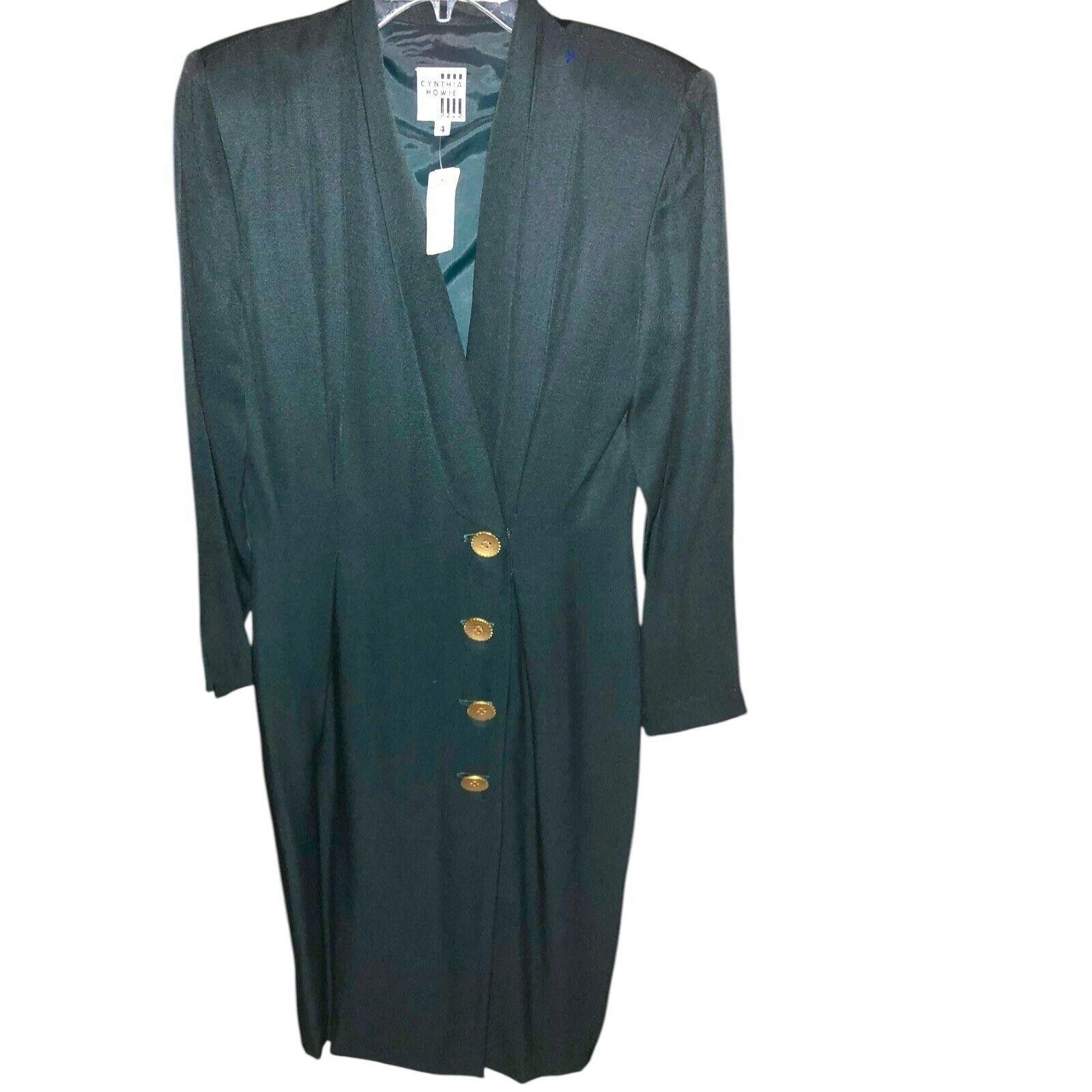 Designer NWT Cynthia Howie “Coat Suit Dress” Green Gold Buttons 4 Size S / US 4 / IT 40 - 3 Thumbnail