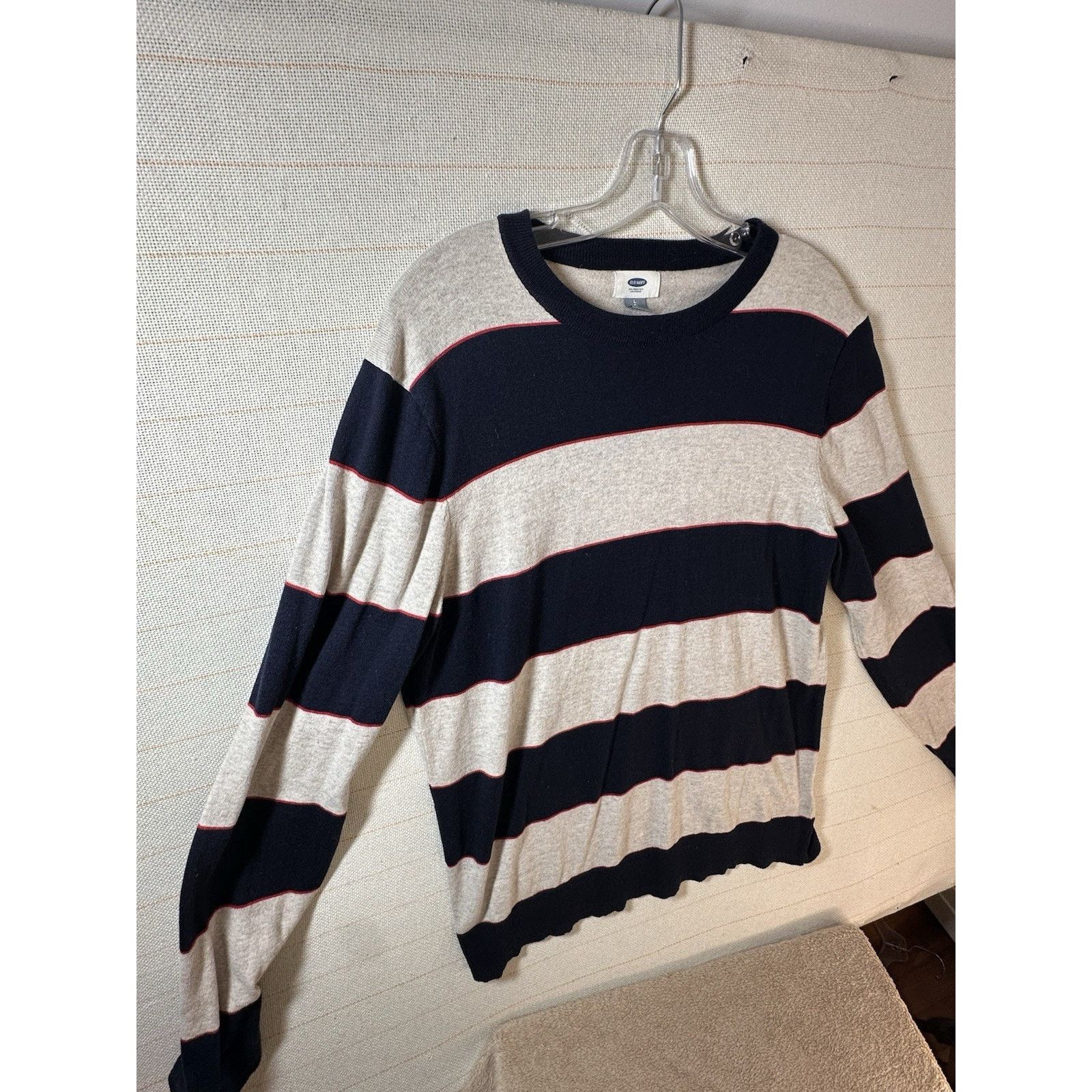 Old Navy Men's Striped Old Navy Sweater - Navy and Cream Size US L / EU 52-54 / 3 - 5 Thumbnail