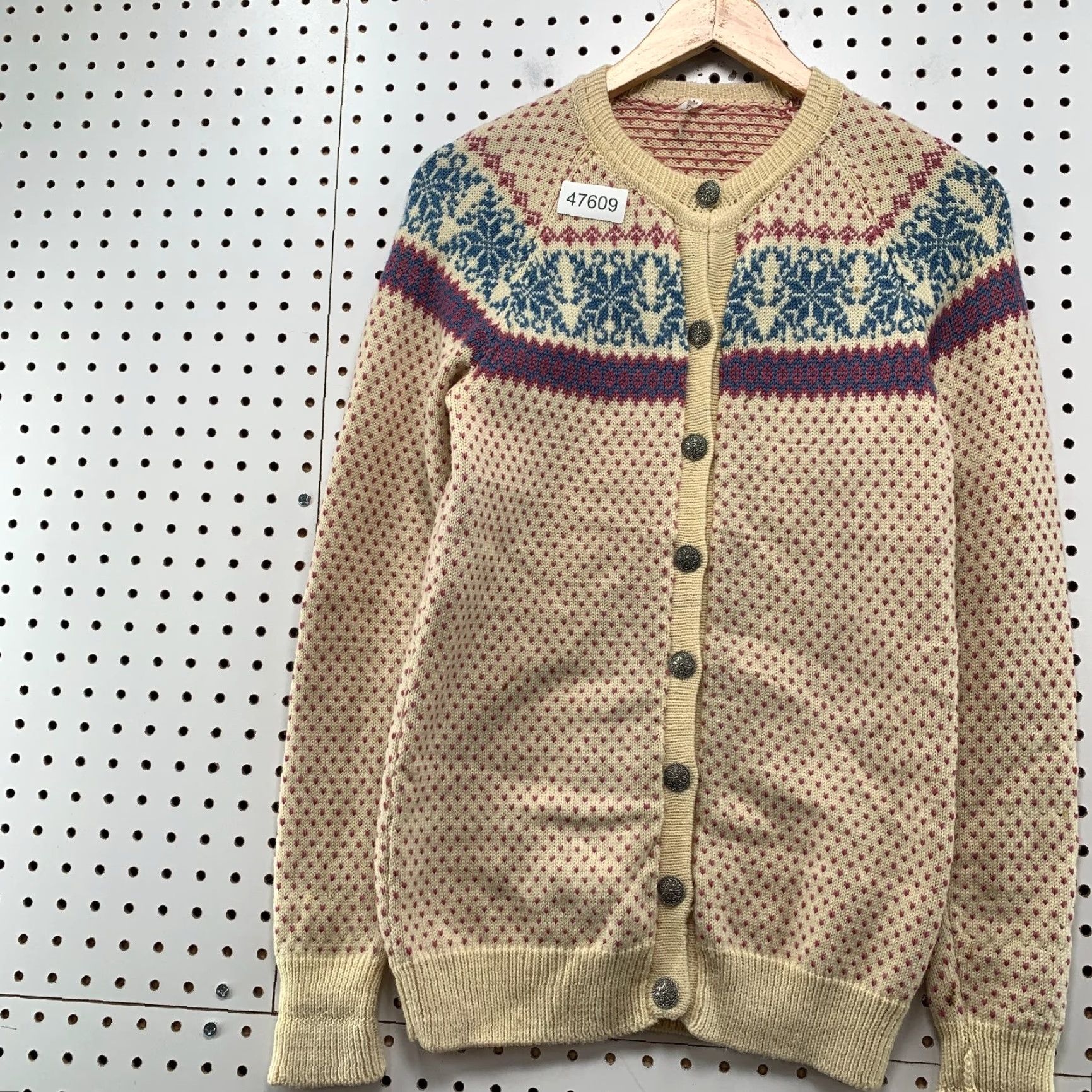 Vintage Vintage Wool Birds Eye Cardigan Sweater Womens M Beige Nordic Fair Isle Size M / US 6-8 / IT 42-44 - 5 Thumbnail