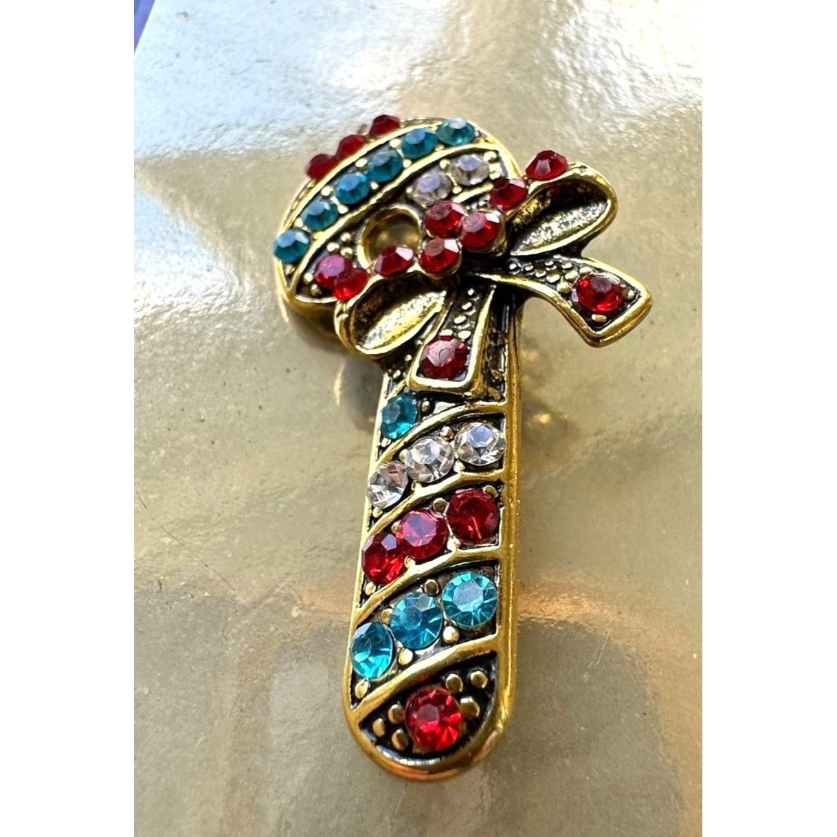 Handmade Candy Cane Brooch Pin New Christmas Jewelry Crystal Accents Size ONE SIZE - 8 Thumbnail
