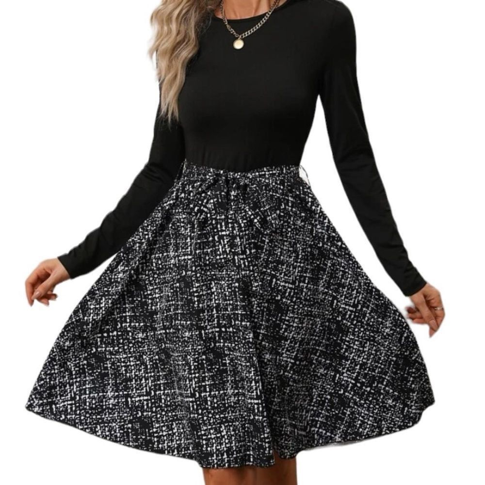 Shein Shein SZ S black and white belted fit and flare dress Size S / US 4 / IT 40 - 1 Thumbnail