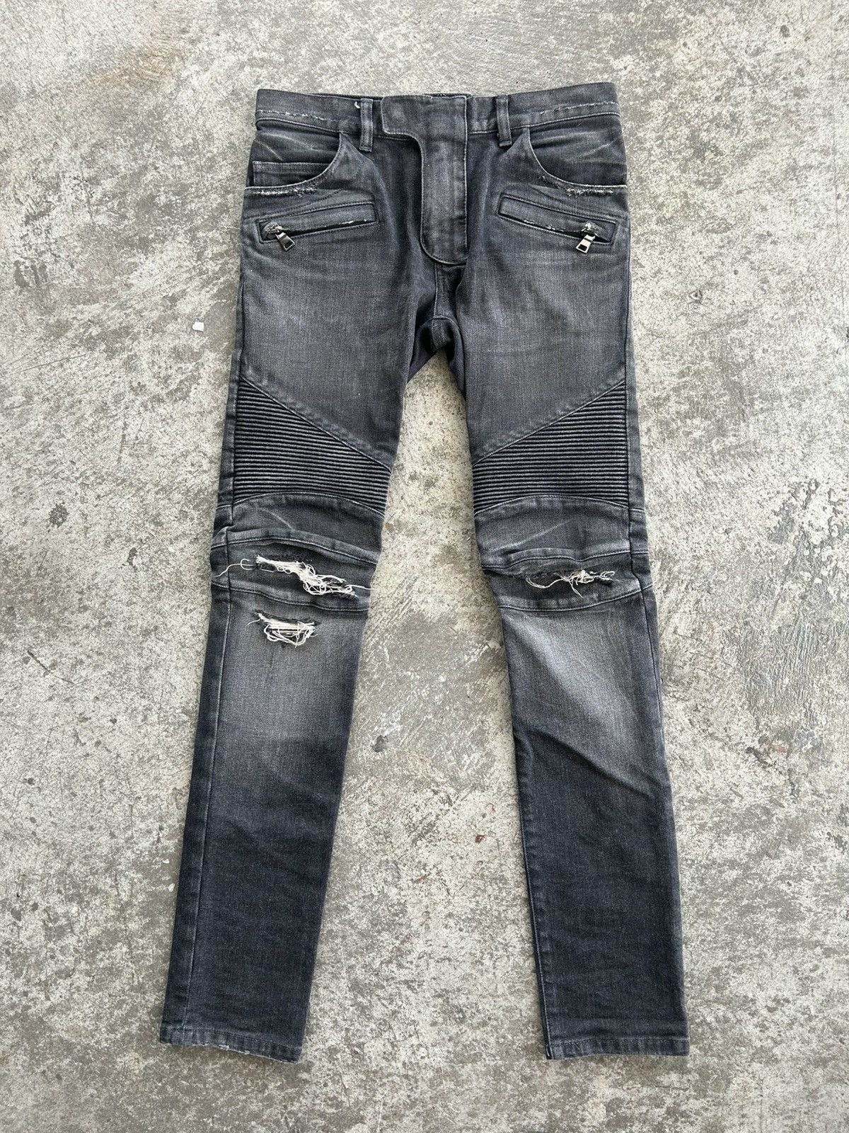 Balmain Decarnin Era Japanesse Denim Biker Jeans Size 32