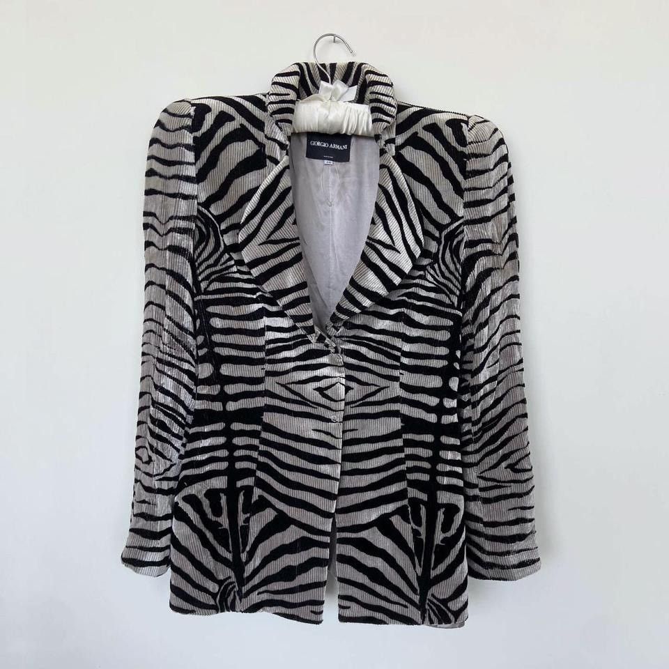 image of Giorgio Armani Zebra Print Fitted Blazer Jacket in Silver, Women's (Size Small)