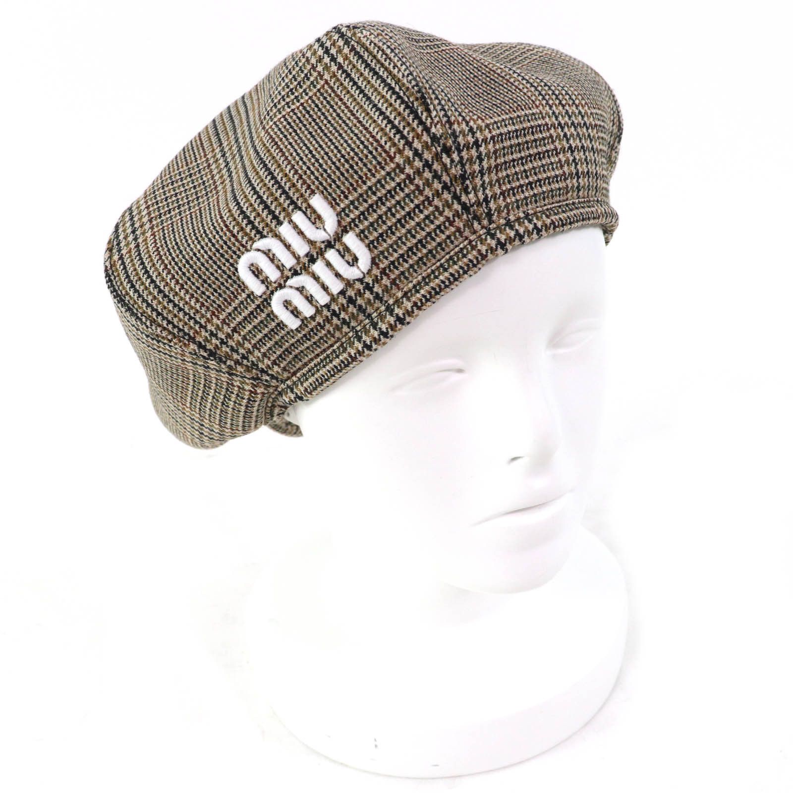Miu Miu Miu Miu Miu Miu Glen check pattern Beret Wool Beret Natural Material Hats 5HC075 Size ONE SIZE - 1 Thumbnail