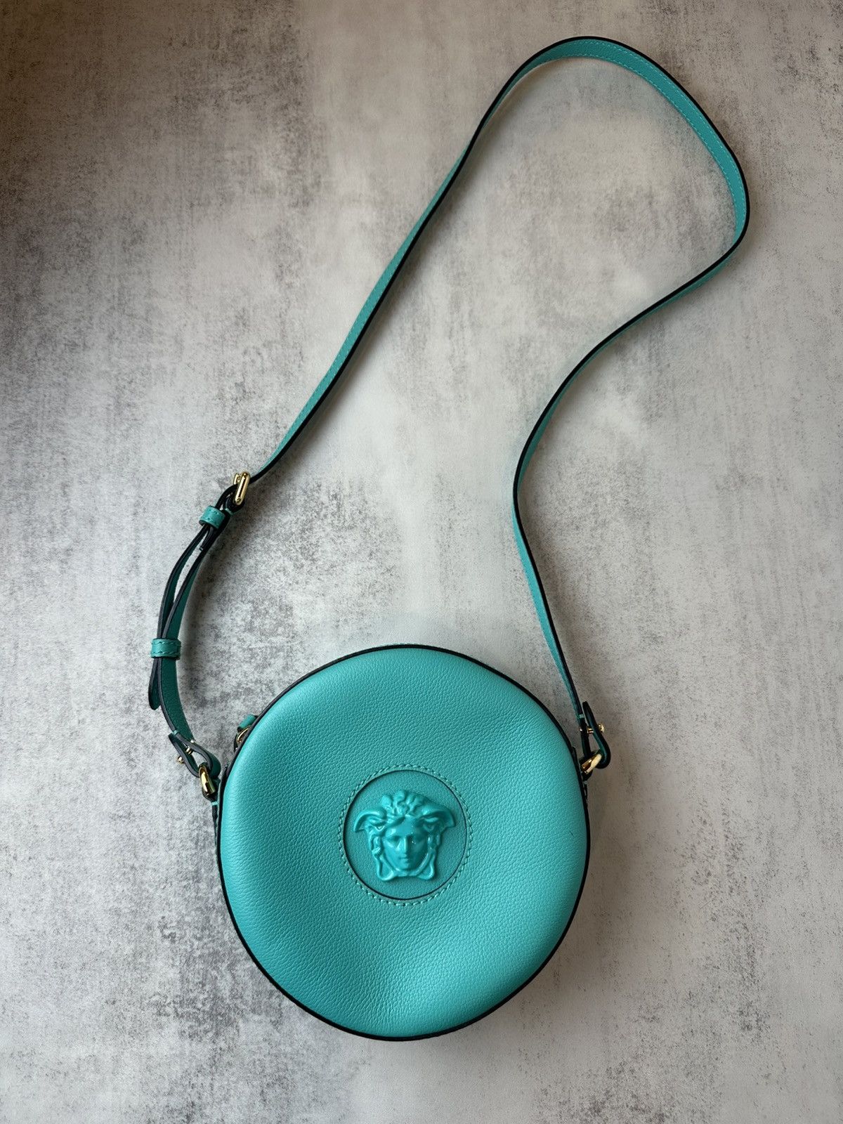 Versace Disco Medusa Head Leather Crossbody Bag in Blue, Women's