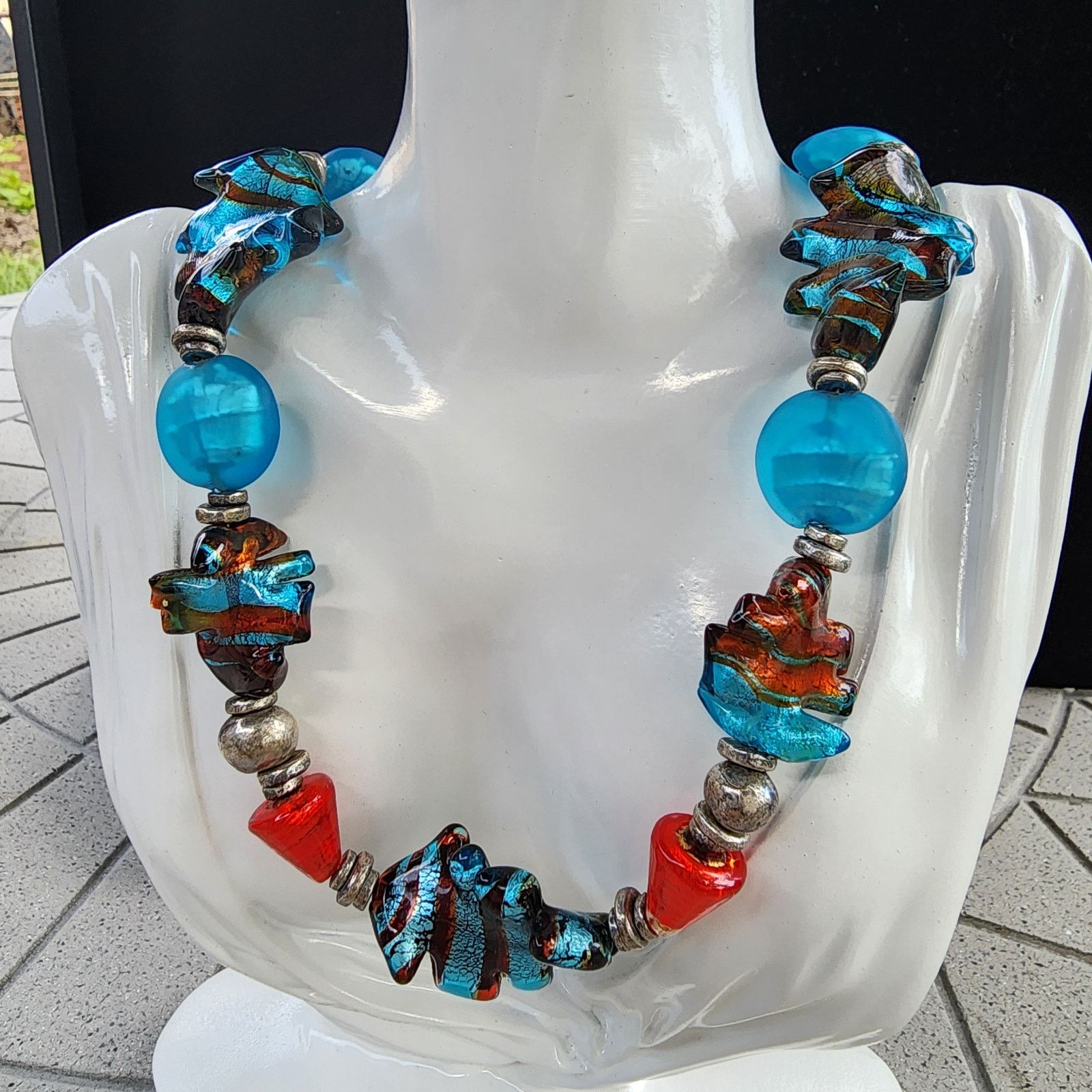 Vintage Chunky Murano Glass Lampwork Sculptural Beaded Necklace Size ONE SIZE - 4 Thumbnail