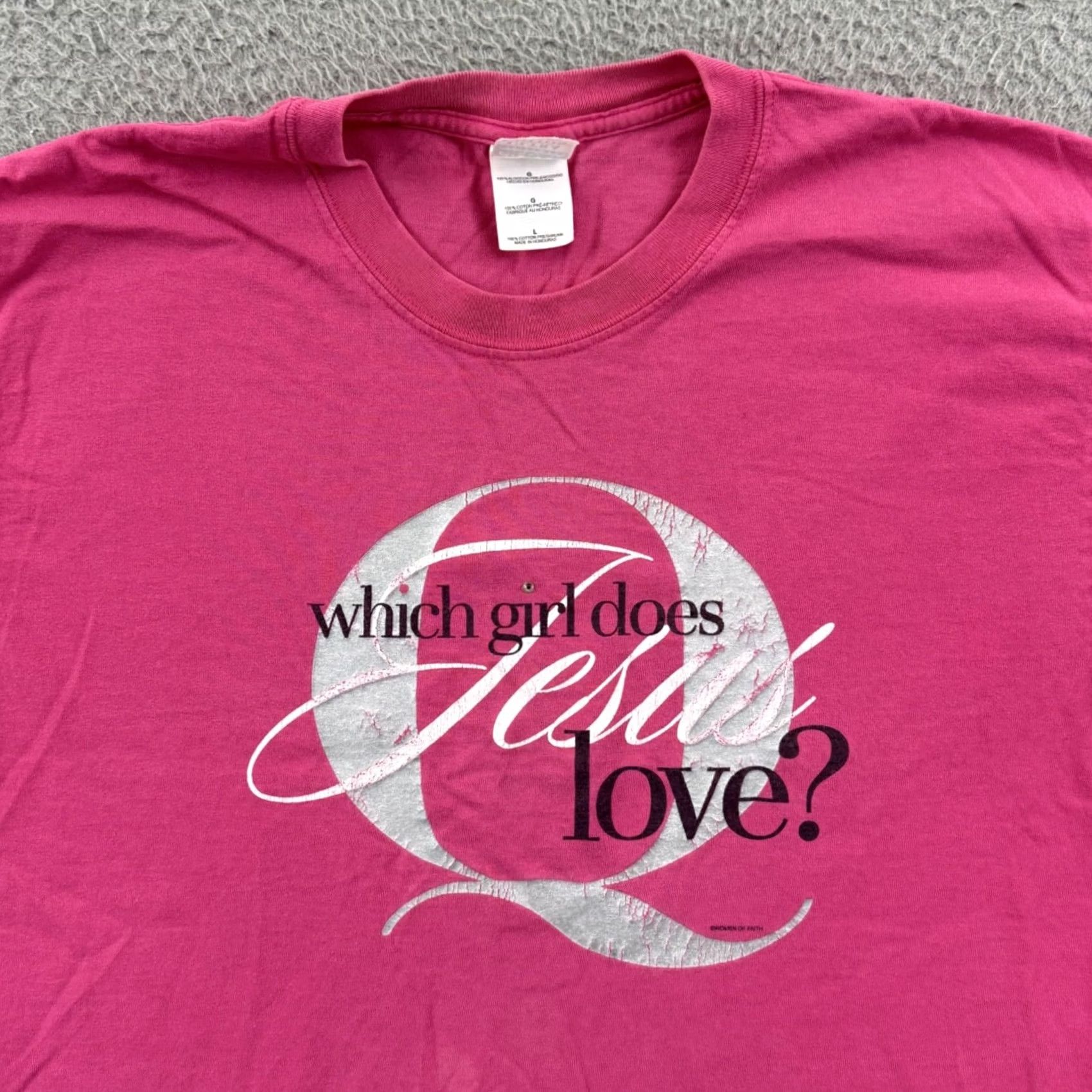 Gildan VINTAGE Jesus Religious Shirt Mens Large Pink 90s Gildan Heavy Cotton T-Shirt Short Sleeve Crew Neck Size US L / EU 52-54 / 3 - 3 Thumbnail