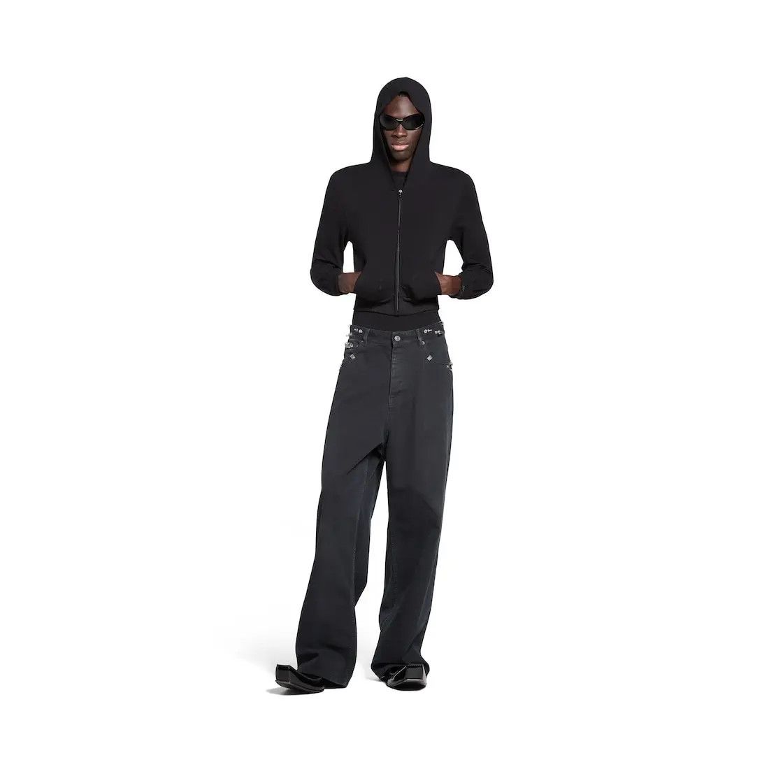 Balenciaga o1la1rc1a0625 Unisex Pierced Baggy Pant in Black Size US 32 / EU 48 - 2 Thumbnail