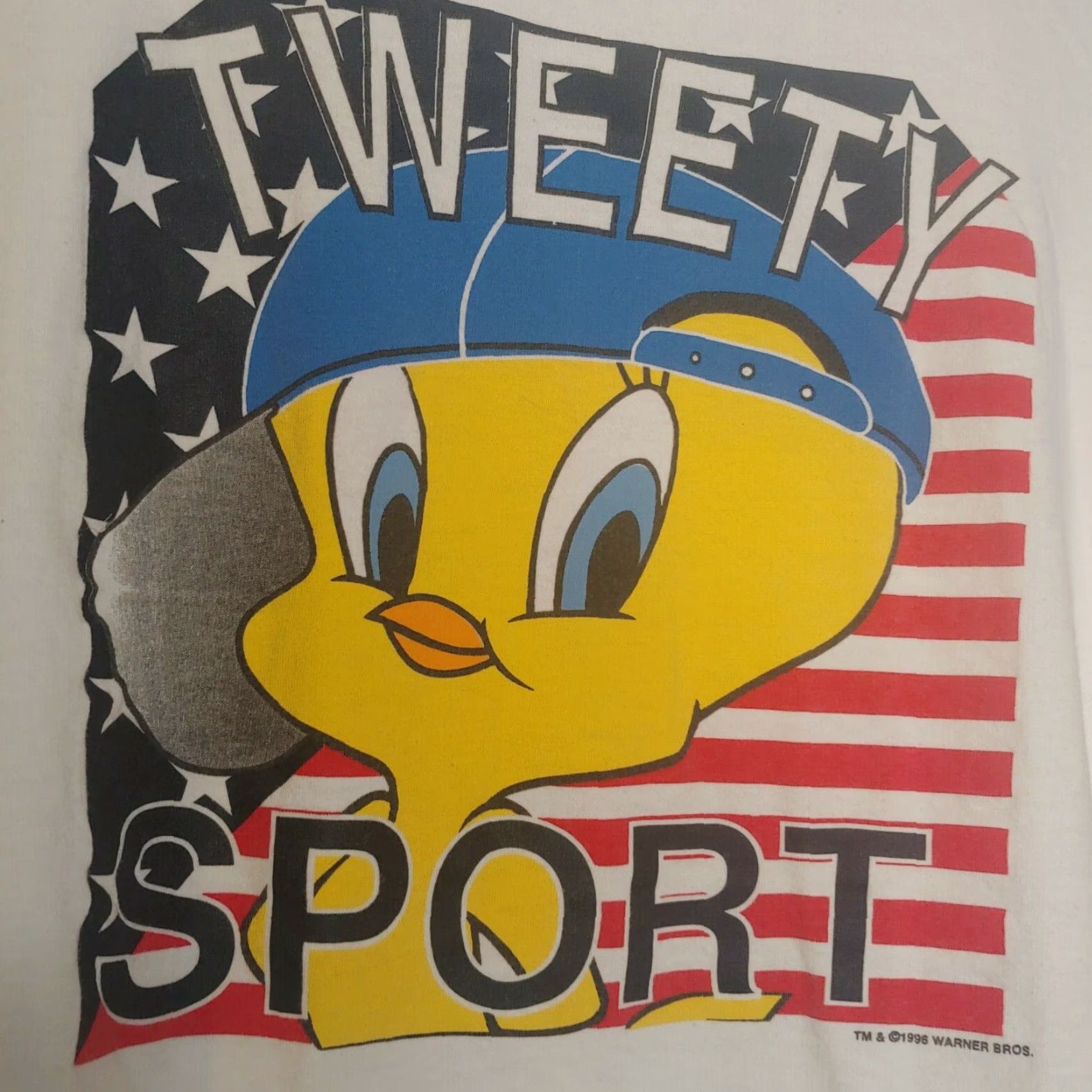 Vintage VINTAGE Tweety Bird Sport Tank Top Womens XL Cropped USA Flag White Cotton Crew Neck Sleeveless 1996 Looney Tunes Size XL / US 12-14 / IT 48-50 - 3 Thumbnail