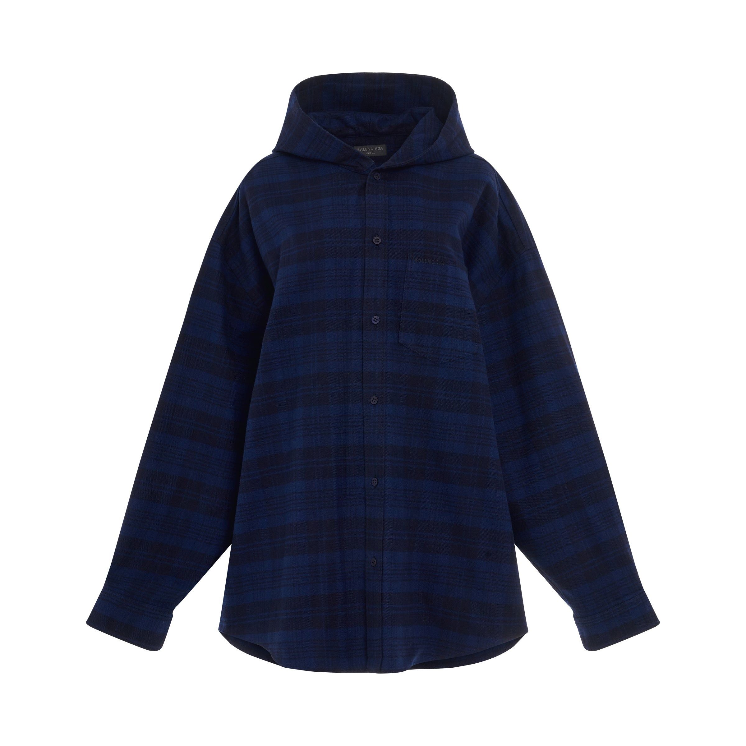 Balenciaga o1w1db10425 Hooded Shirt in Blue/Navy Size US M / EU 48-50 / 2 - 1 Thumbnail