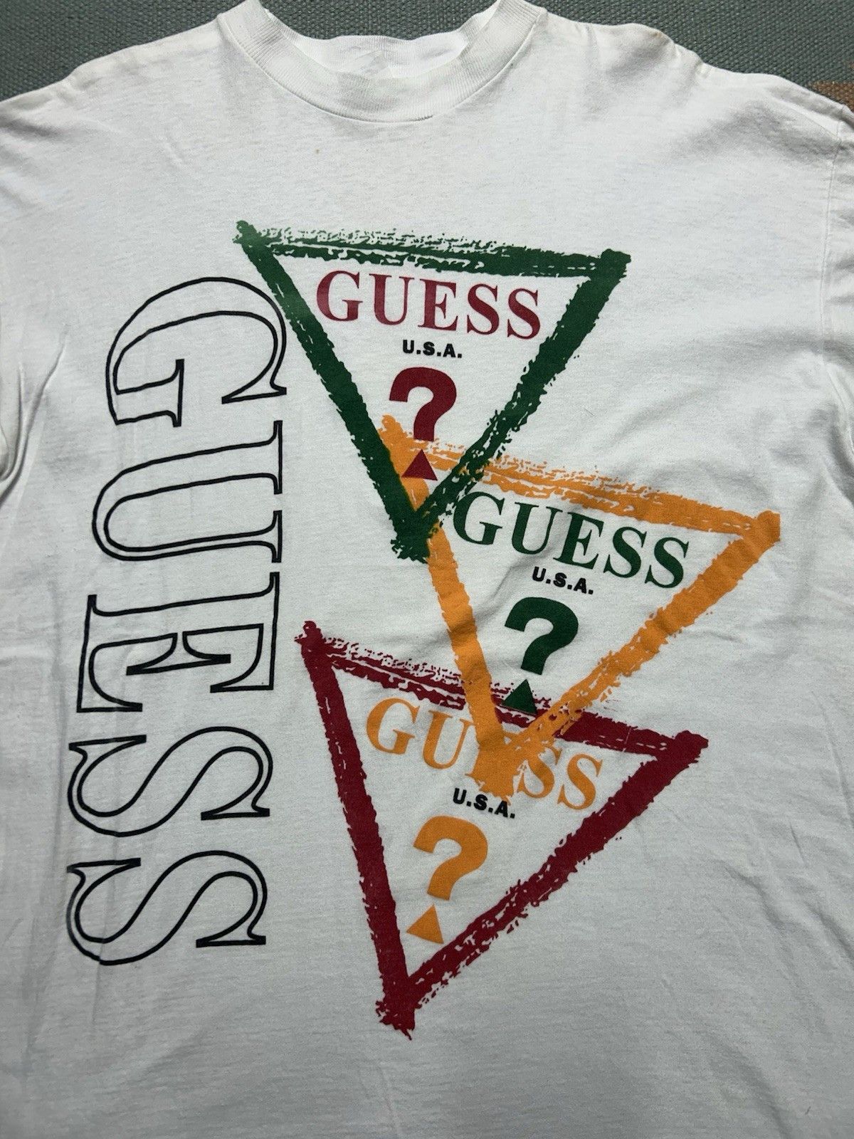 Vintage Vtg 90s t shirt Guess logo boot cross colours streetwear XL Size US XL / EU 56 / 4 - 2 Thumbnail