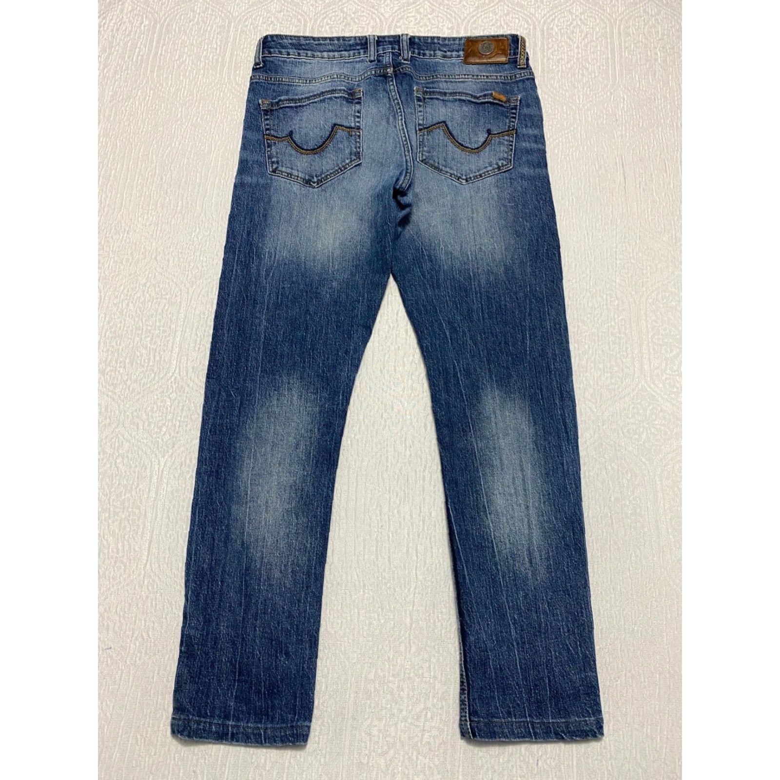 Vintage True Blue Denim Jeans Slim Mens Size 34 Waist 34 Inseam 29 Blue Distressed Stretch Skinny 5-Pocket Design Lightweight Denim Heritage Slim Fit Size US 34 / EU 50 - 2 Thumbnail