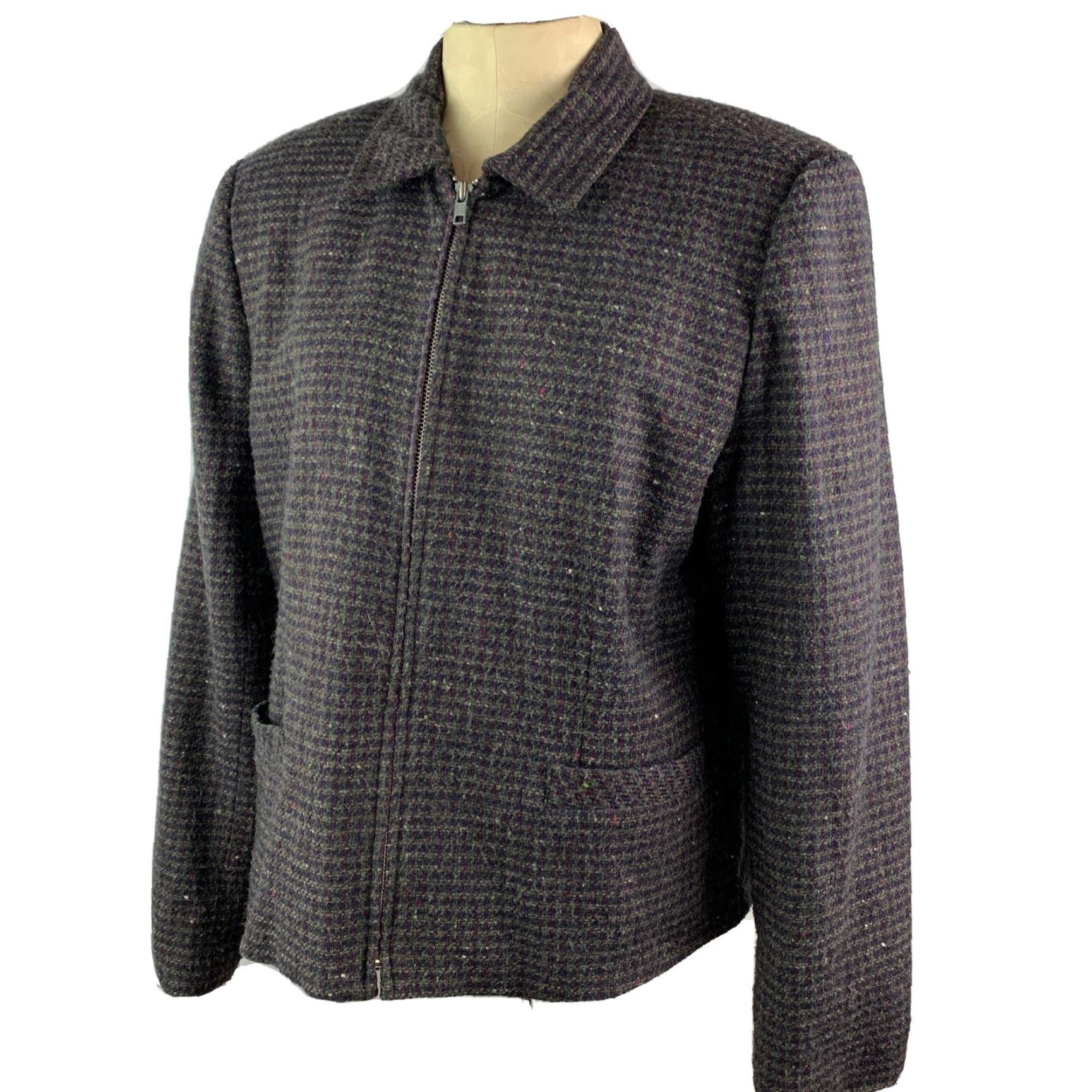 Vintage VINTAGE Dressbarn Zip Front Jacket Women’s Gray Burgundy Wool Blend Tweed Lined 16 Size XXL / US 16-18 / IT 52-54 - 2 Thumbnail