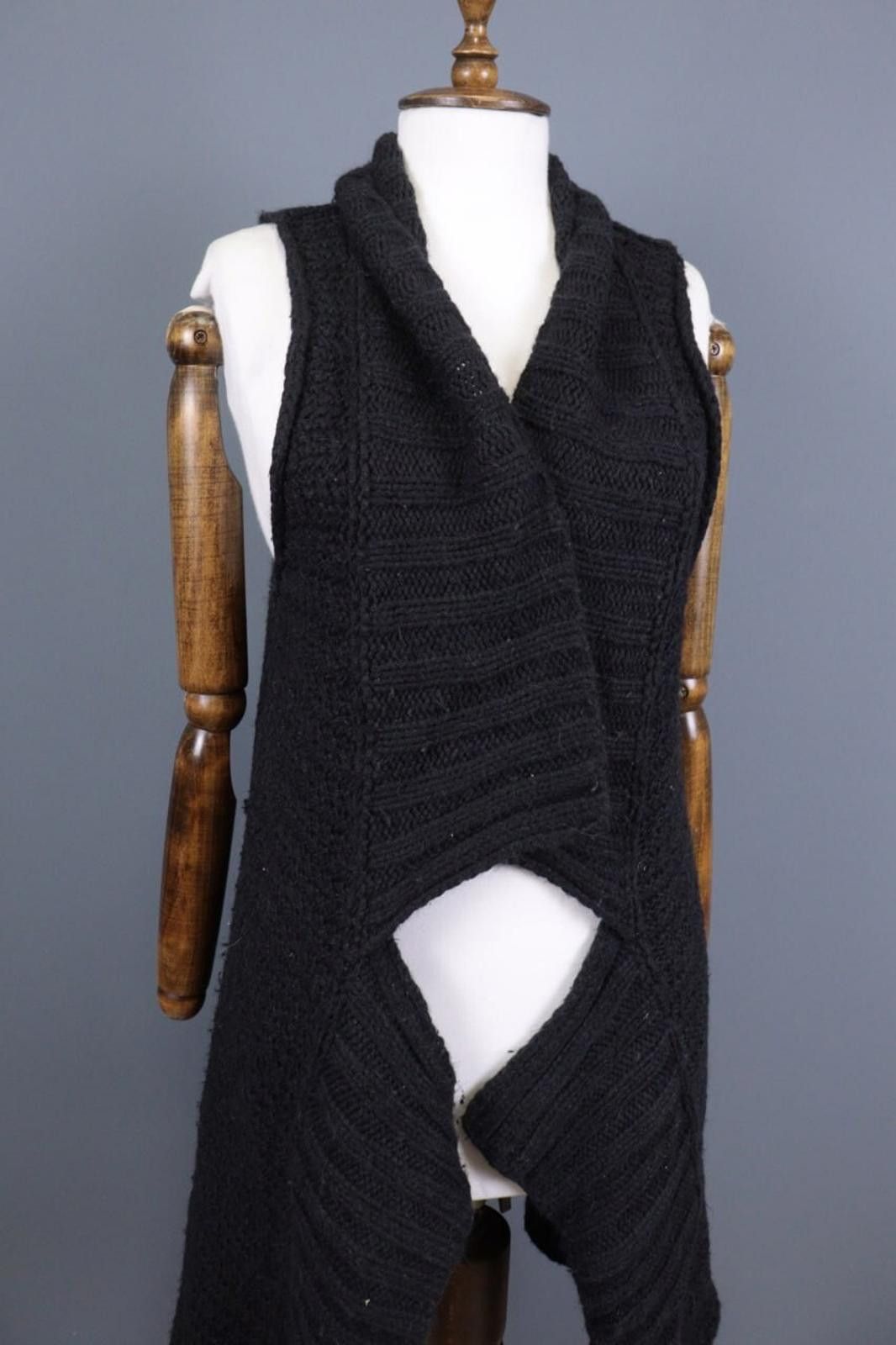 Designer Sarah Pacini Black Merino Wool Wrape Cape Cardigan One Size Size ONE SIZE - 5 Thumbnail