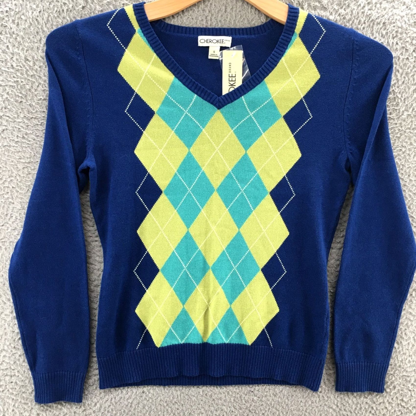 Cherokee Cherokee Pullover Sweater Womens S Blue Plaid VNeck Knit NEW Size S / US 4 / IT 40 - 2 Thumbnail