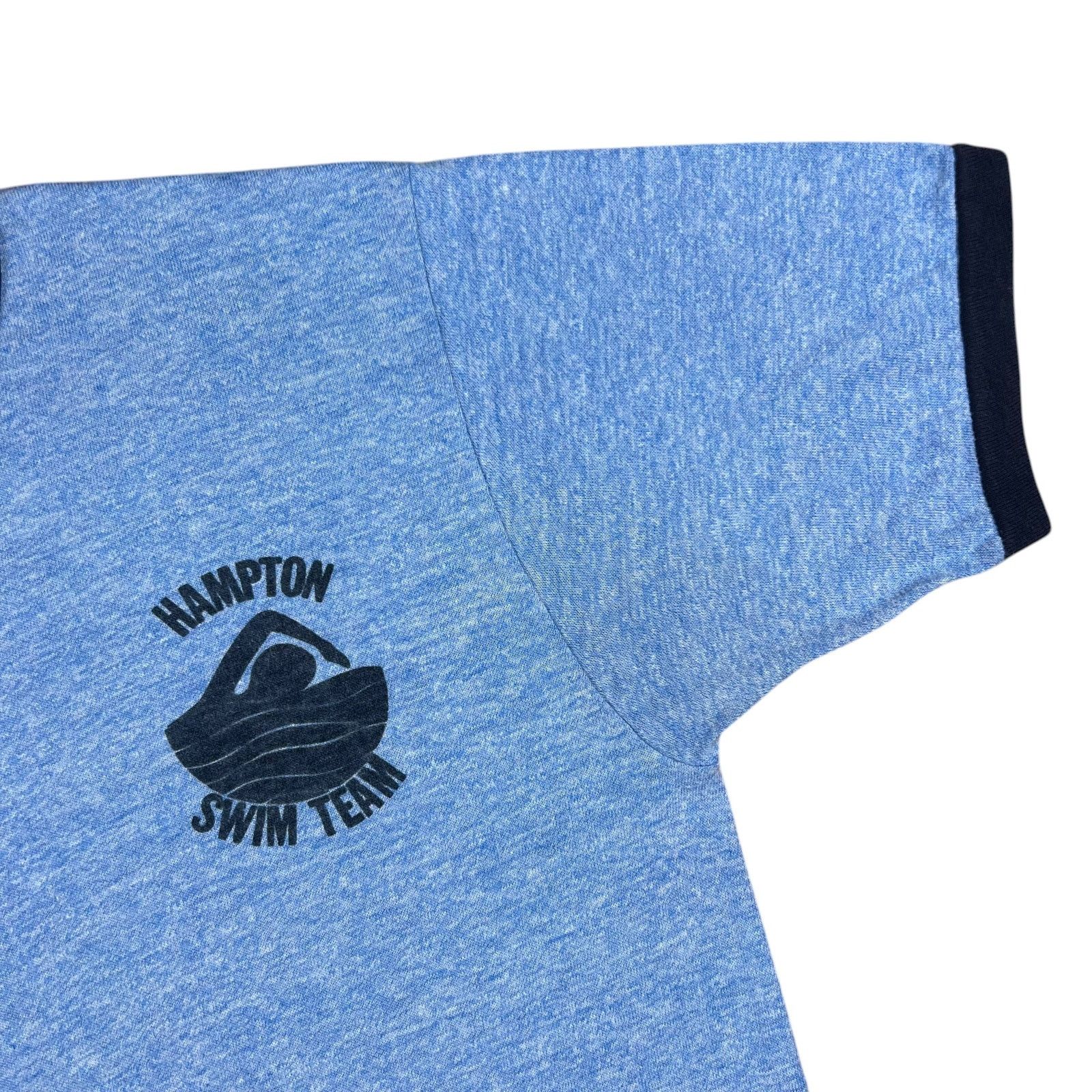 Vintage 1970s Hampton Swim Team Heather blue rayon blend ringer tee Size US M / EU 48-50 / 2 - 5 Thumbnail