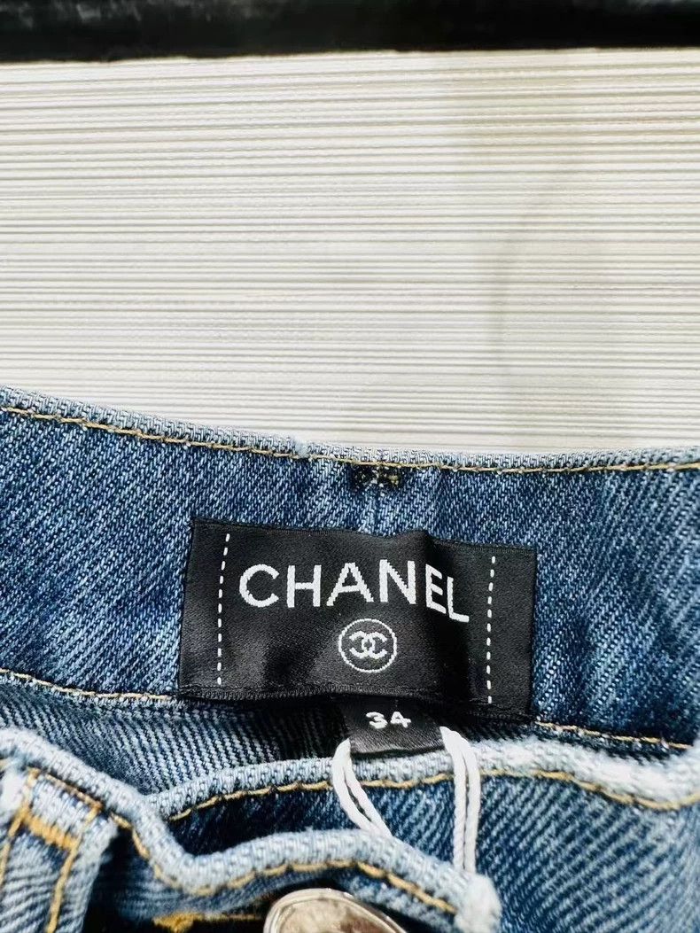 Chanel Chanel 25S blue feather rhinestone jeans wide-leg pants Size 42" / US 20 - 5 Thumbnail