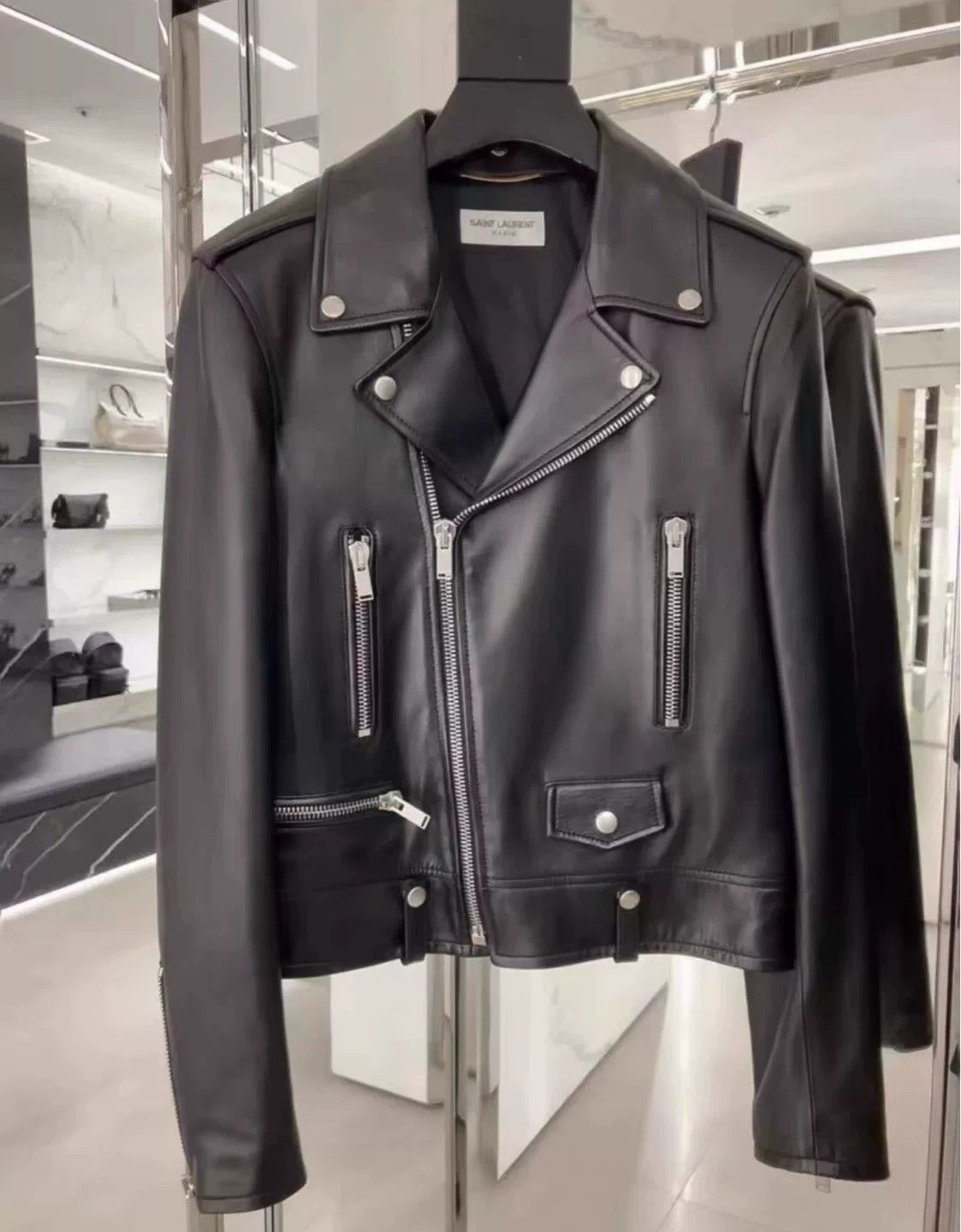 Yves Saint Laurent YSL Classic Black Leather Biker Jacket Size S / US 4 / IT 40 - 1 Thumbnail