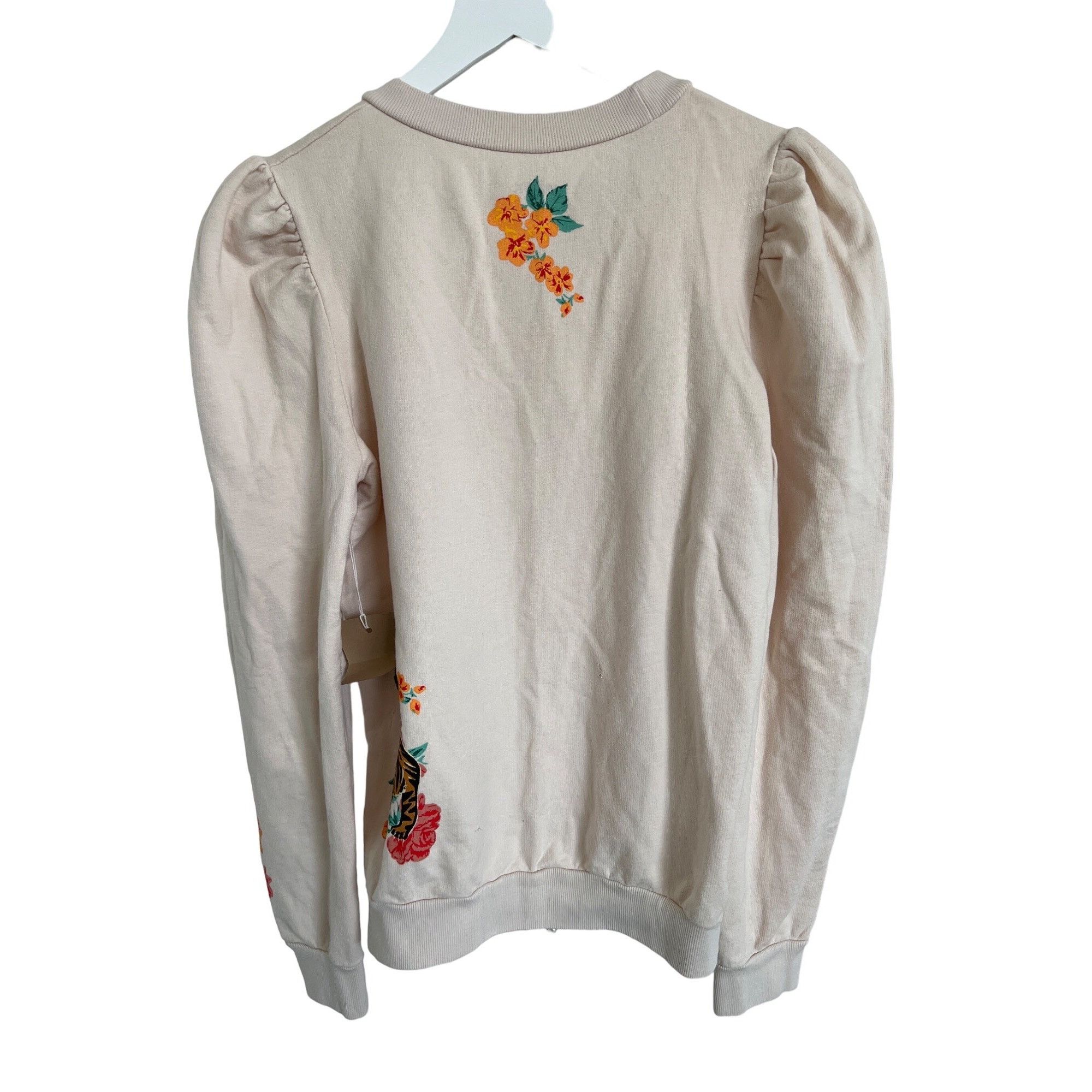 Anthropologie Tiger Print Cream Sweatshirt With Ruffle Shoulder Detail Size XS / US 0-2 / IT 36-38 - 8 Thumbnail