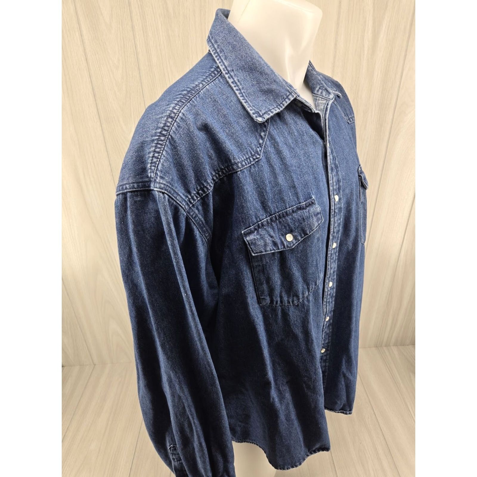 Wrangler Wrangler Shirt Button-Up Denim Long Sleeve Pearl Snap Western Trucker 2XL Mens Blue Cotton Size US XXL / EU 58 / 5 - 7 Thumbnail