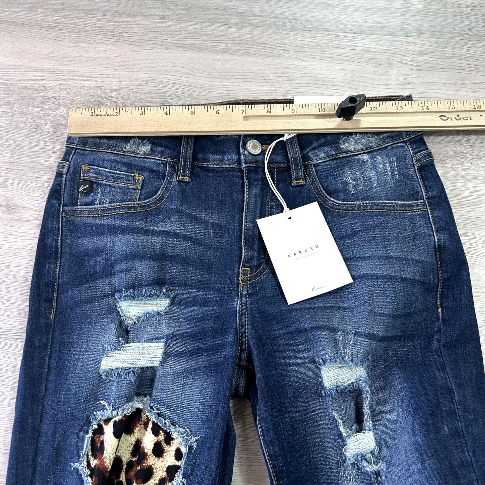 Vintage VINTAGE KanCan Jeans Womens 7 27 Blue Distressed Leopard Patch Ankle Skinny Mid Rise Stretch Size 28" / US 6 / IT 42 - 6 Thumbnail