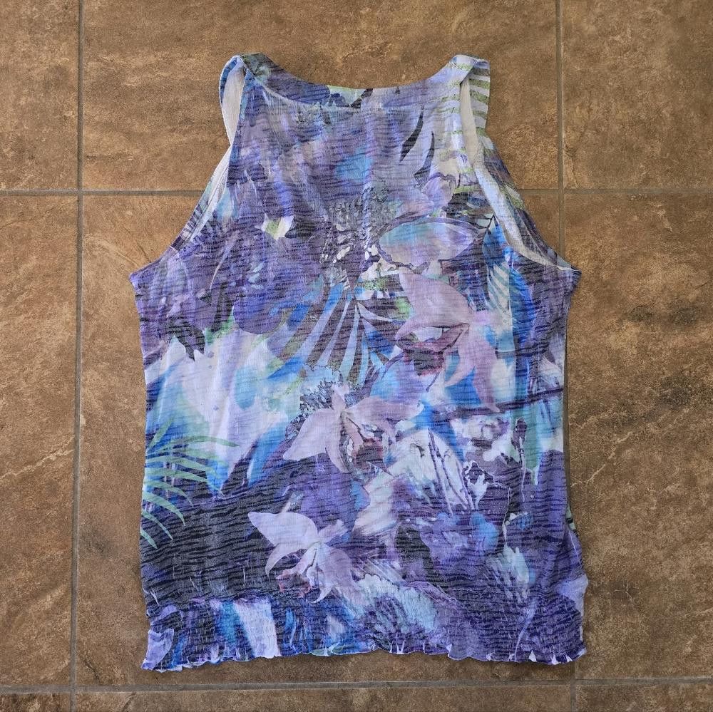 Designer Multicolored Floral B.L.E.U. Smocked Tank Size L / US 10 / IT 46 - 2 Thumbnail