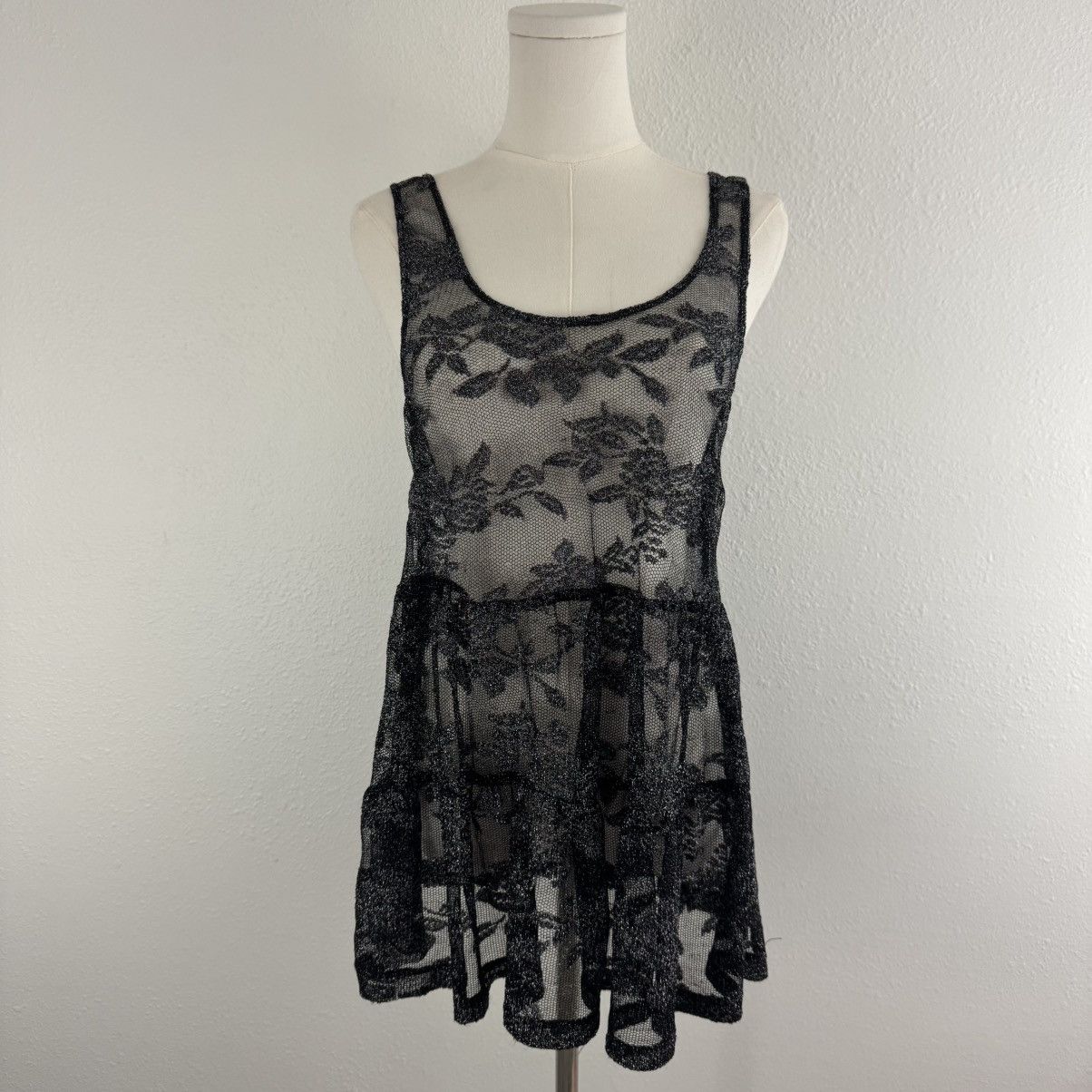 Other LOVE 2 BE LOVED Y2K Black Floral Edgy Sheer Mesh Tank Top Size L / US 10 / IT 46 - 1 Thumbnail