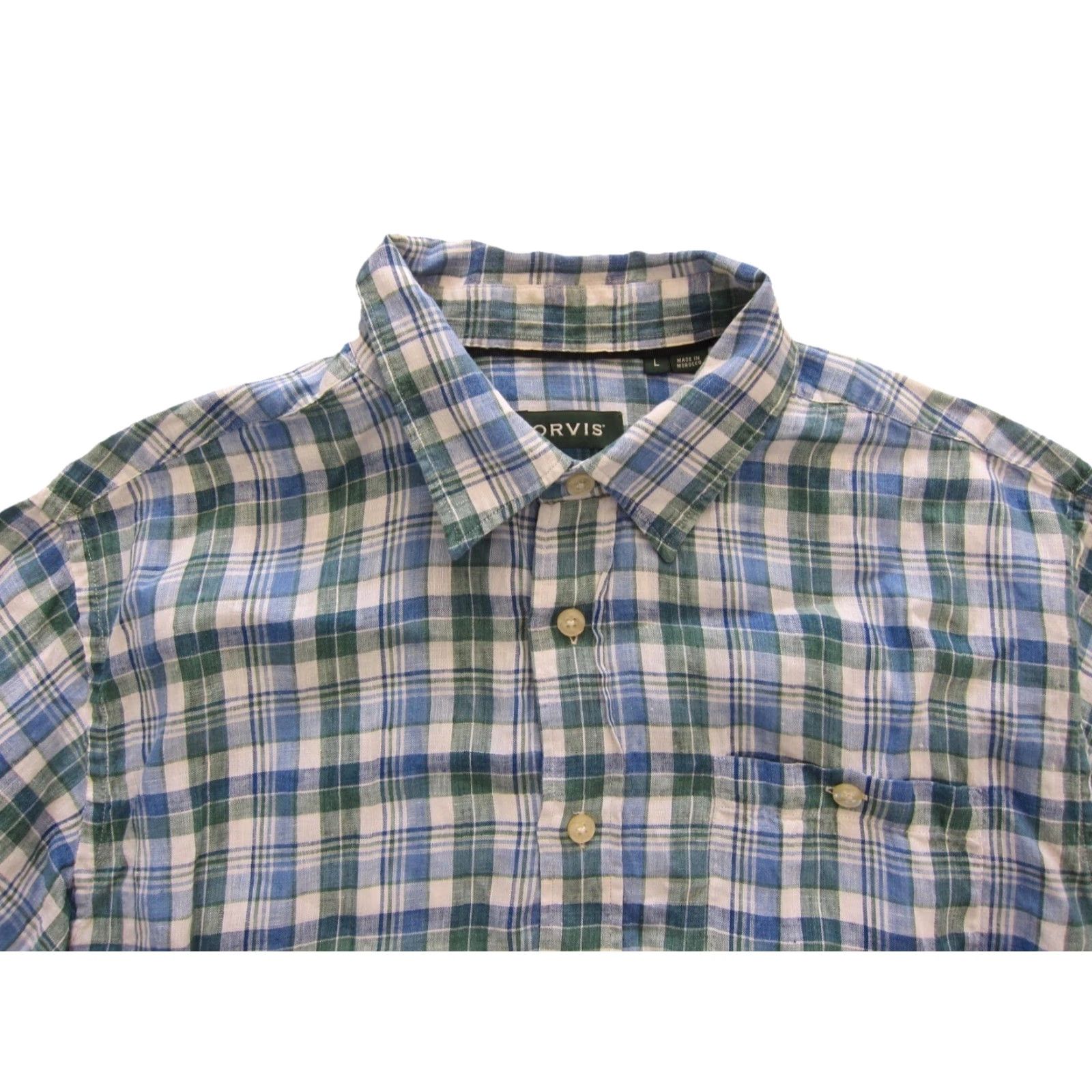 Orvis Orvis 100% Linen White Green Blue Plaid Short Sleeve Button Down Shirt Large Size US L / EU 52-54 / 3 - 3 Thumbnail