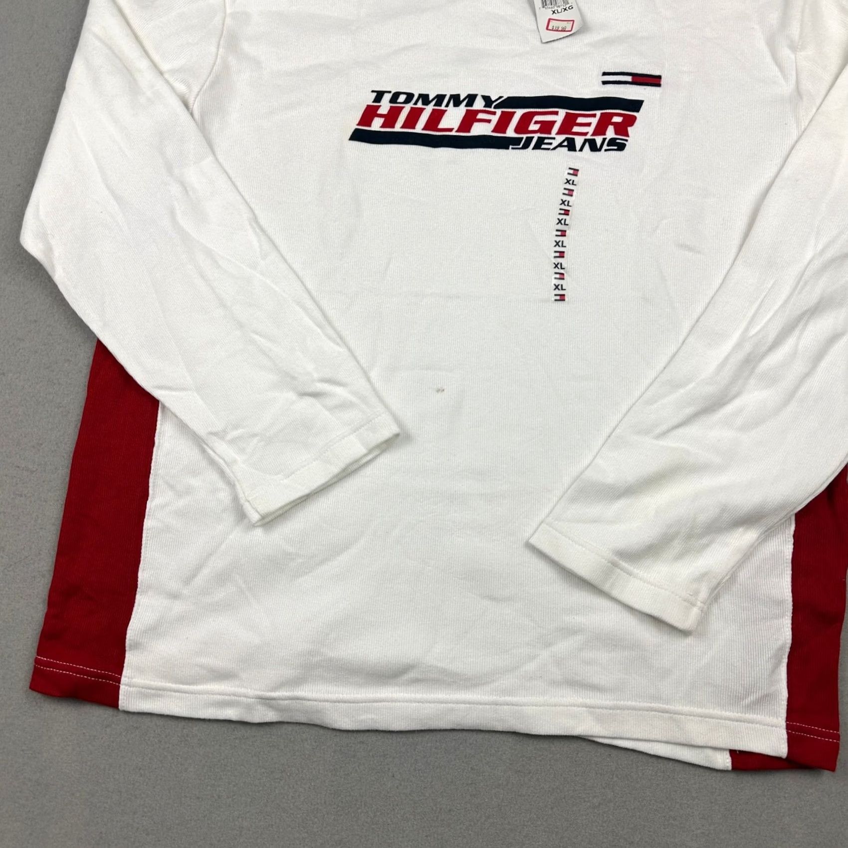 Tommy Hilfiger VINTAGE Tommy Hilfiger Jeans Shirt XL White Knit Crew Neck Logo Long Sleeve Men Shirt Size US XL / EU 56 / 4 - 3 Thumbnail