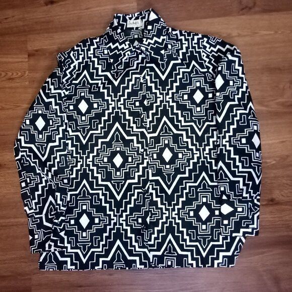 Other Vintage Jackfin Southwest Aztec Cross Polyester Disco Shirt Size XL / US 12-14 / IT 48-50 - 2 Thumbnail