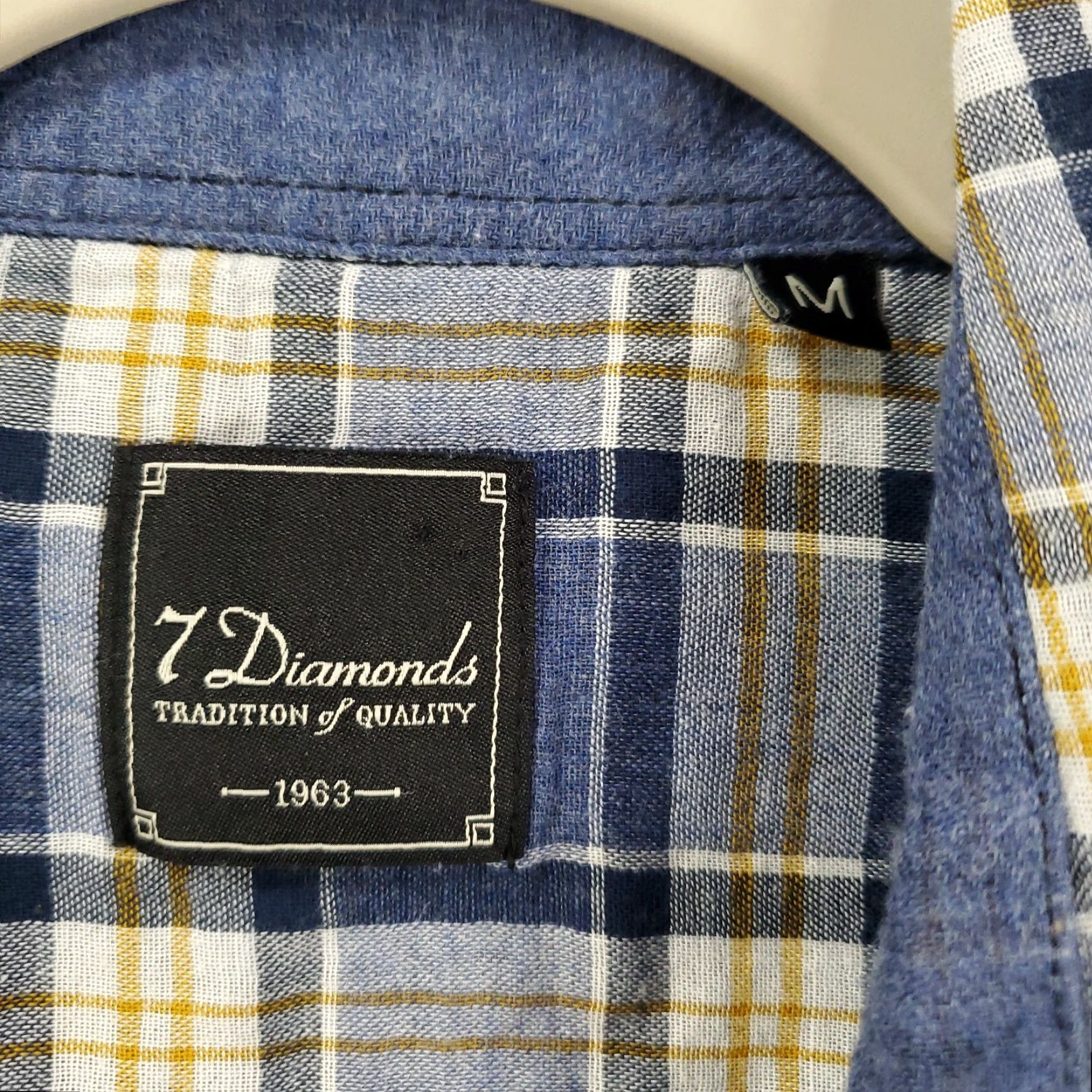 Vintage 7 Diamonds Shirt Mens Medium Blue White Plaid Pearl Snap Up Long Sleeve Cotton Size US M / EU 48-50 / 2 - 5 Thumbnail
