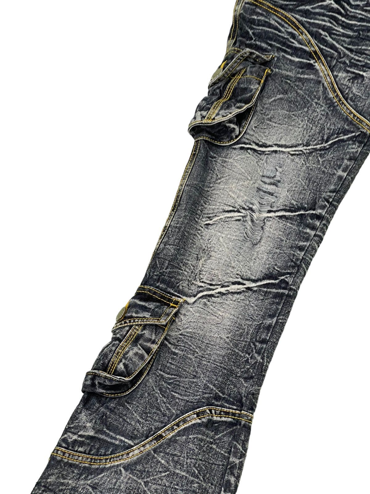 Japanese Brand Flare Jeans Cargo Low Box Crazy Faded Distress Boot Cut 6🟦2 Size US 29 - 6 Thumbnail