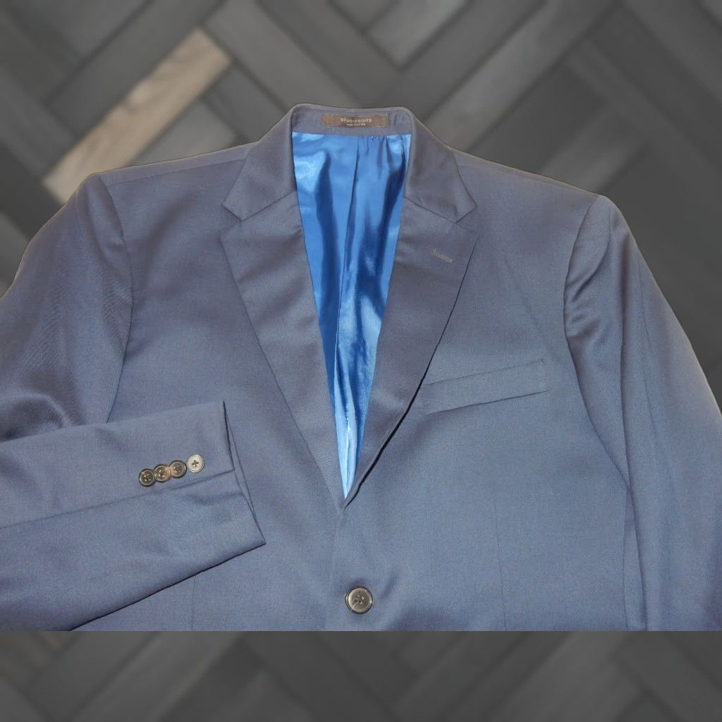 Vintage StudioSuits Men Sport Coat Blazer Jacket Size 42 US/52 EUR Wool Blue 2 Button Dual Vents Mens Regular Coat Blazer 1 Piece StudioSuits Size 42R - 1 Thumbnail