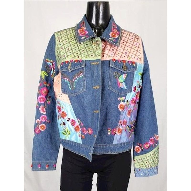 Japanese Brand Vintage Berek2 Floral Butterfly Embroidered Jean Jacket Size M / US 6-8 / IT 42-44 - 1 Thumbnail